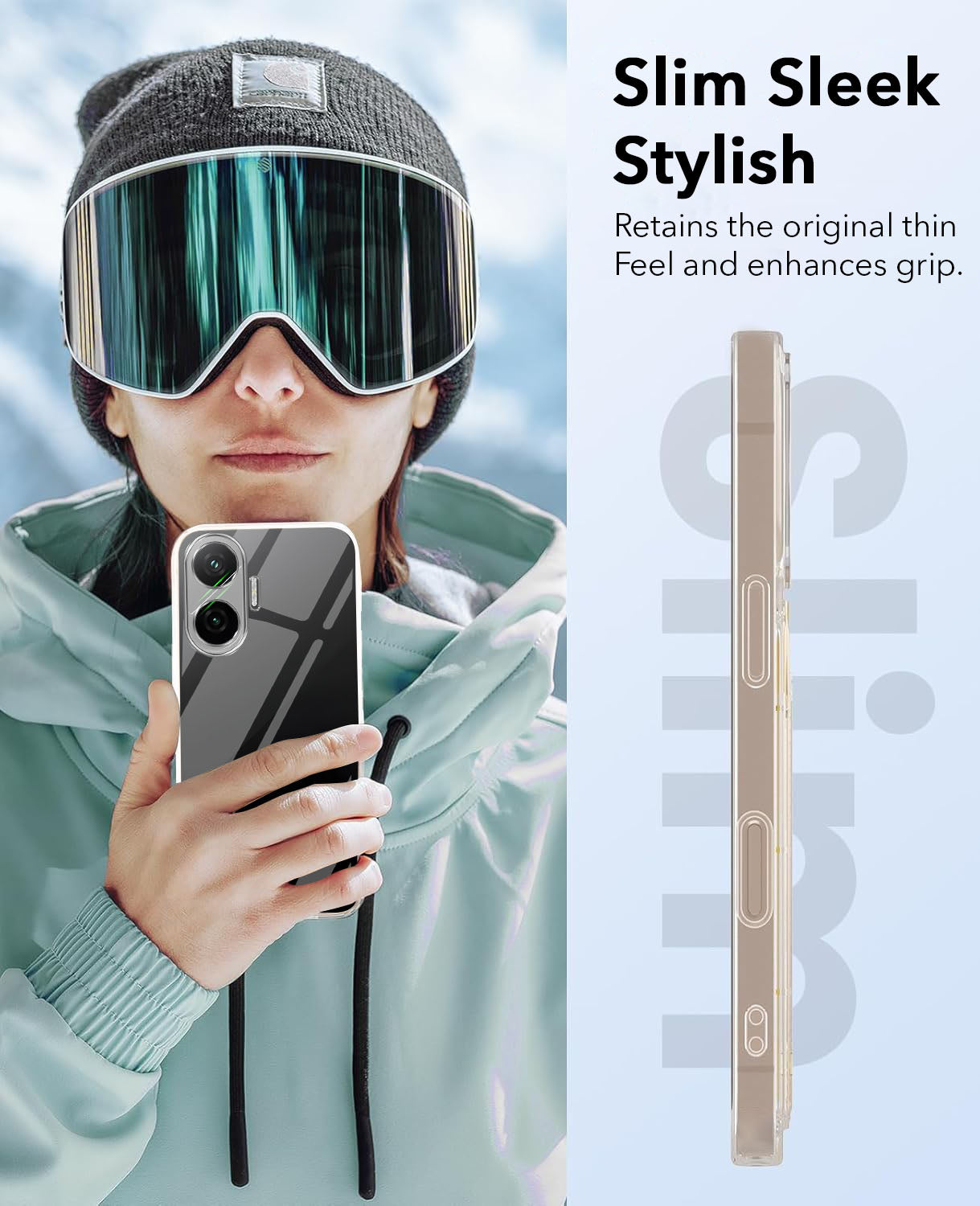 For Xiaomi Poco F7 5G Combo with Back Cover and 9H Tempered Glass ( Lifetime Anti-Yellow | Sleek Hard Crystal | Oleophobic Coating Screen Glass)