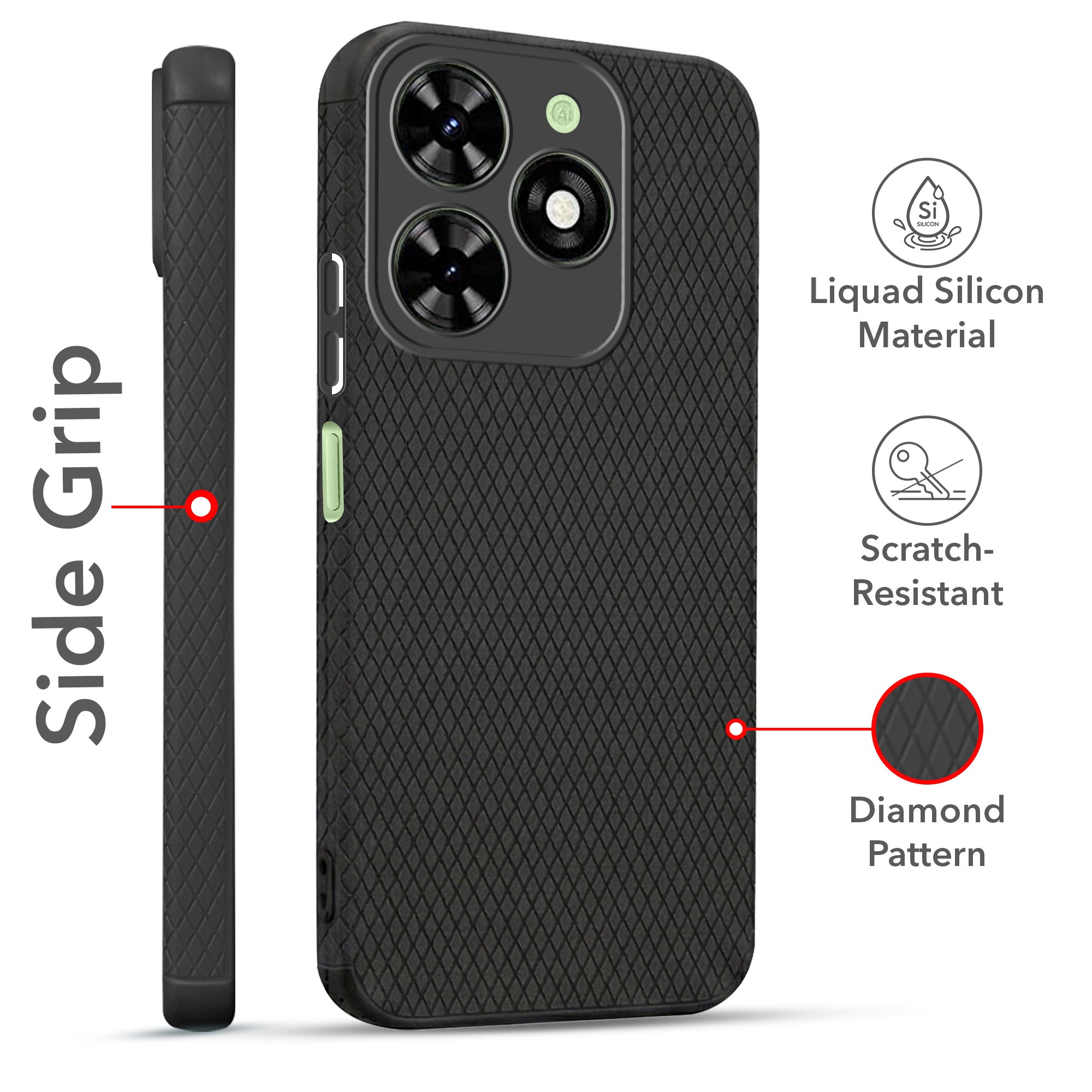 For Tecno Spark Go 2024 Combo with Back Cover and 9H Tempered Glass (Liquid Silicone | Camera Protection | Oleophobic Coating Screen Glass)