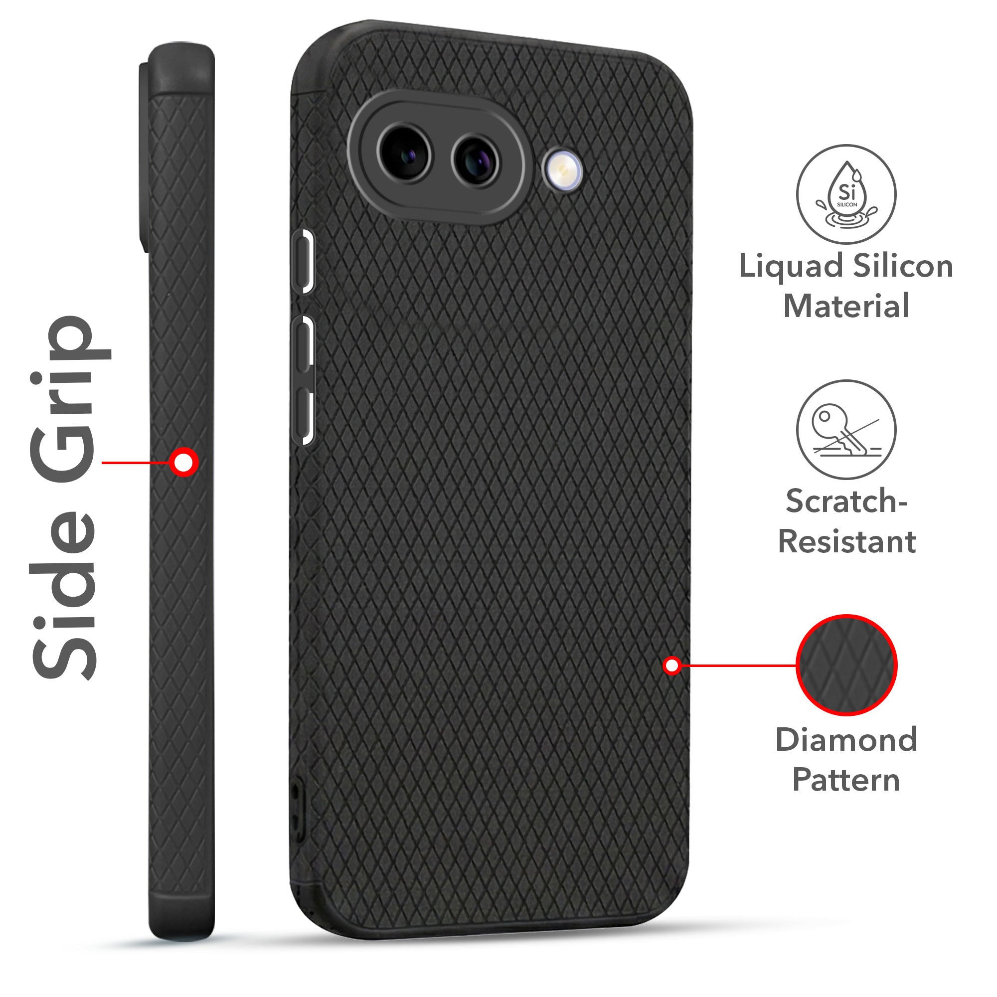 For Google Pixel 9A Combo with Back Cover and 9H Tempered Glass (Liquid Silicone | Camera Protection | Oleophobic Coating Screen Glass)