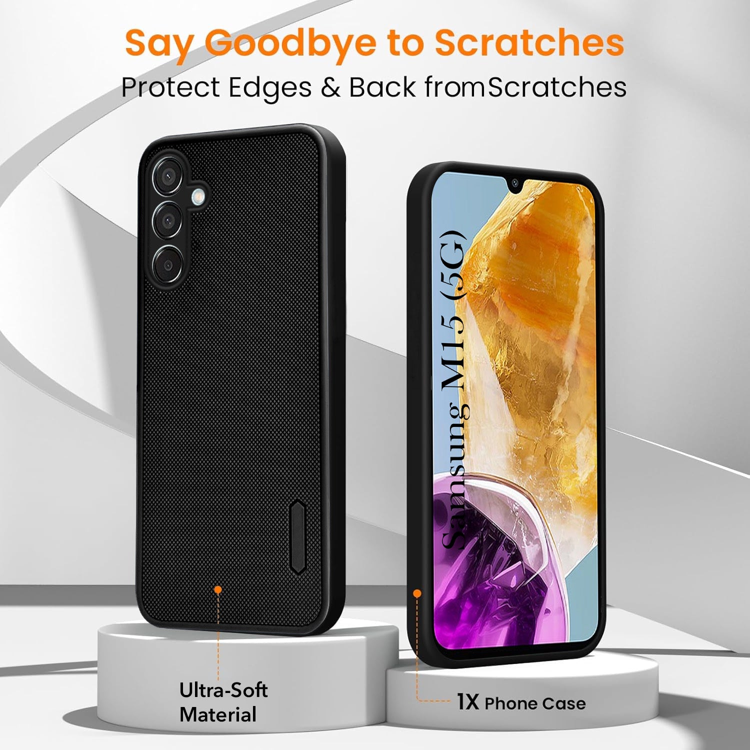 For Samsung Galaxy M15 5G Combo with Back Cover and 9H Tempered Glass (Textured Grip Design | Micro-Fiber Cloth Inside | Oleophobic Coating Screen Glass)