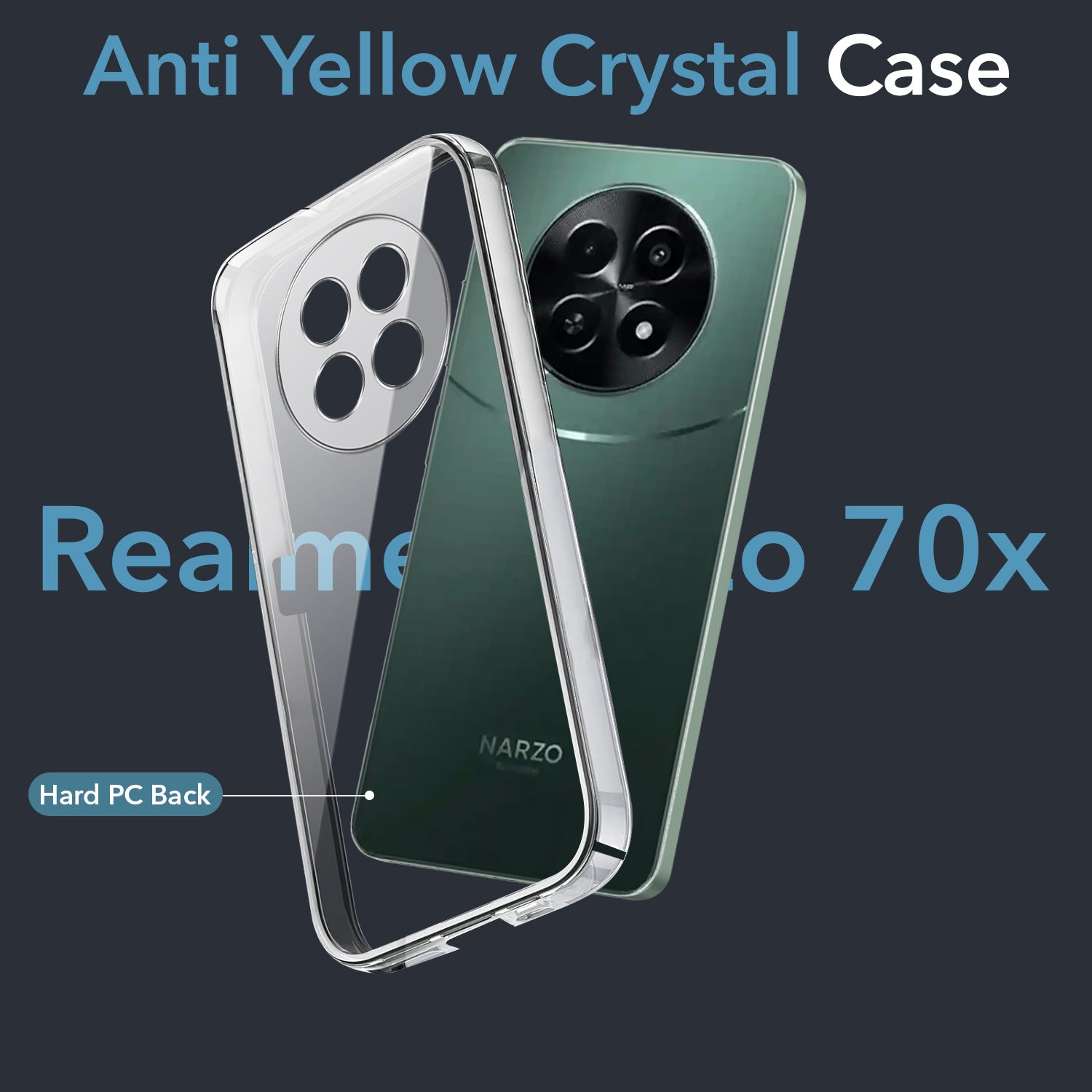 For Realme Narzo 70x 5G Back Cover Case (Hard Anti Yellow Clear Case | Sleek Hard Crystal Clear | Drop & Camera Protection | Shockproof Polycarbonate)