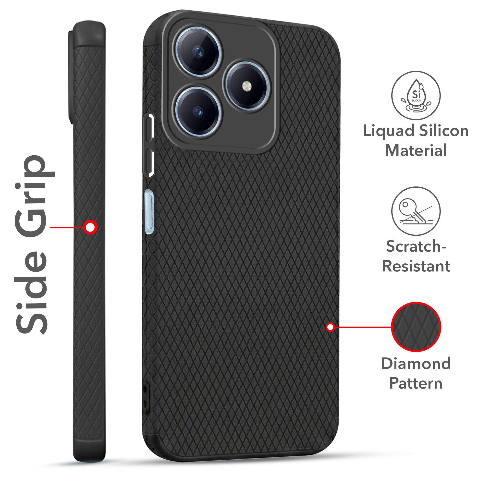 For Realme C63 Combo with Back Cover and 9H Tempered Glass (Liquid Silicone | Camera Protection | Oleophobic Coating Screen Glass)