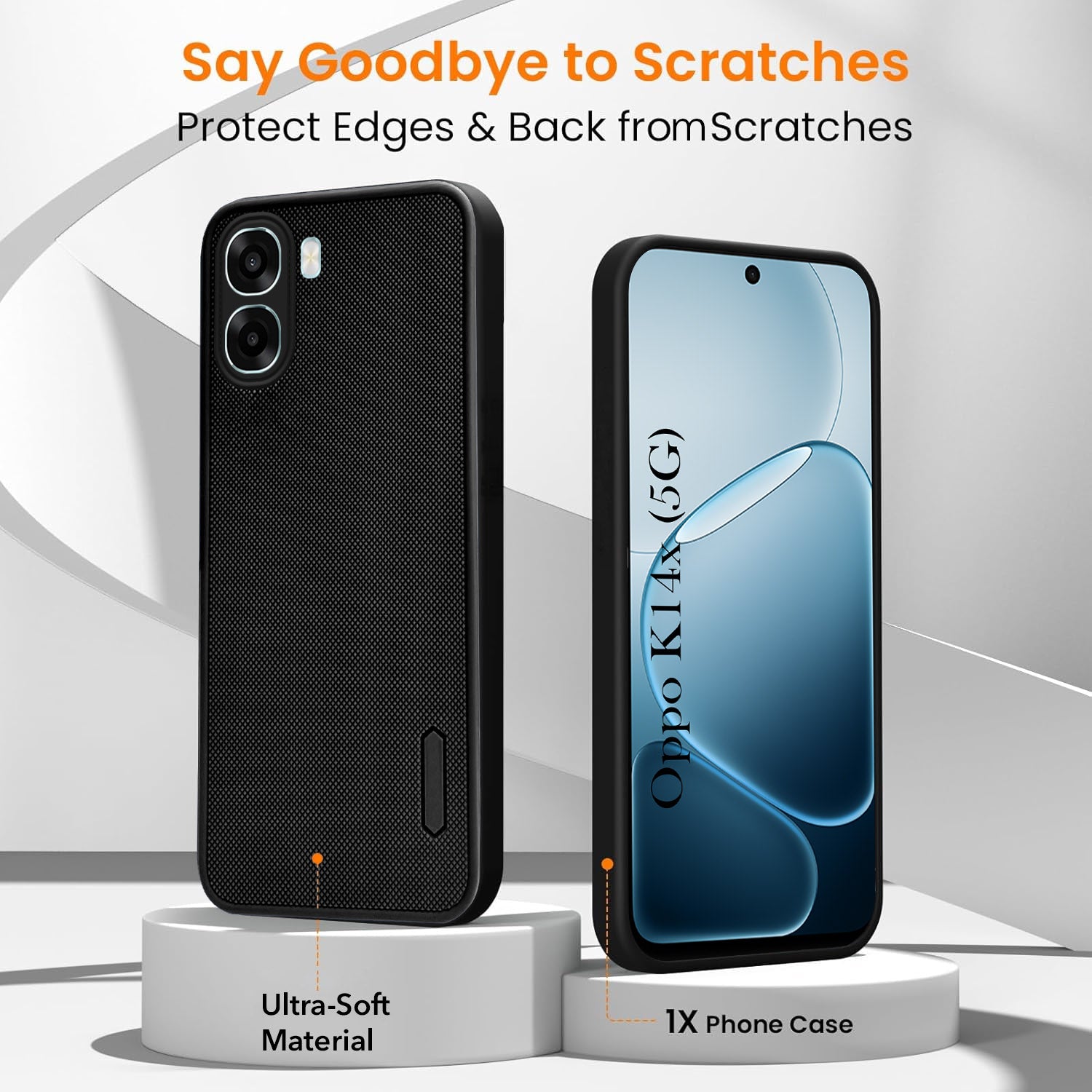 For Oppo K14x 5G Combo with Back Cover and 9H Tempered Glass (Textured Grip Design | Micro-Fiber Cloth Inside | Oleophobic Coating Screen Glass)