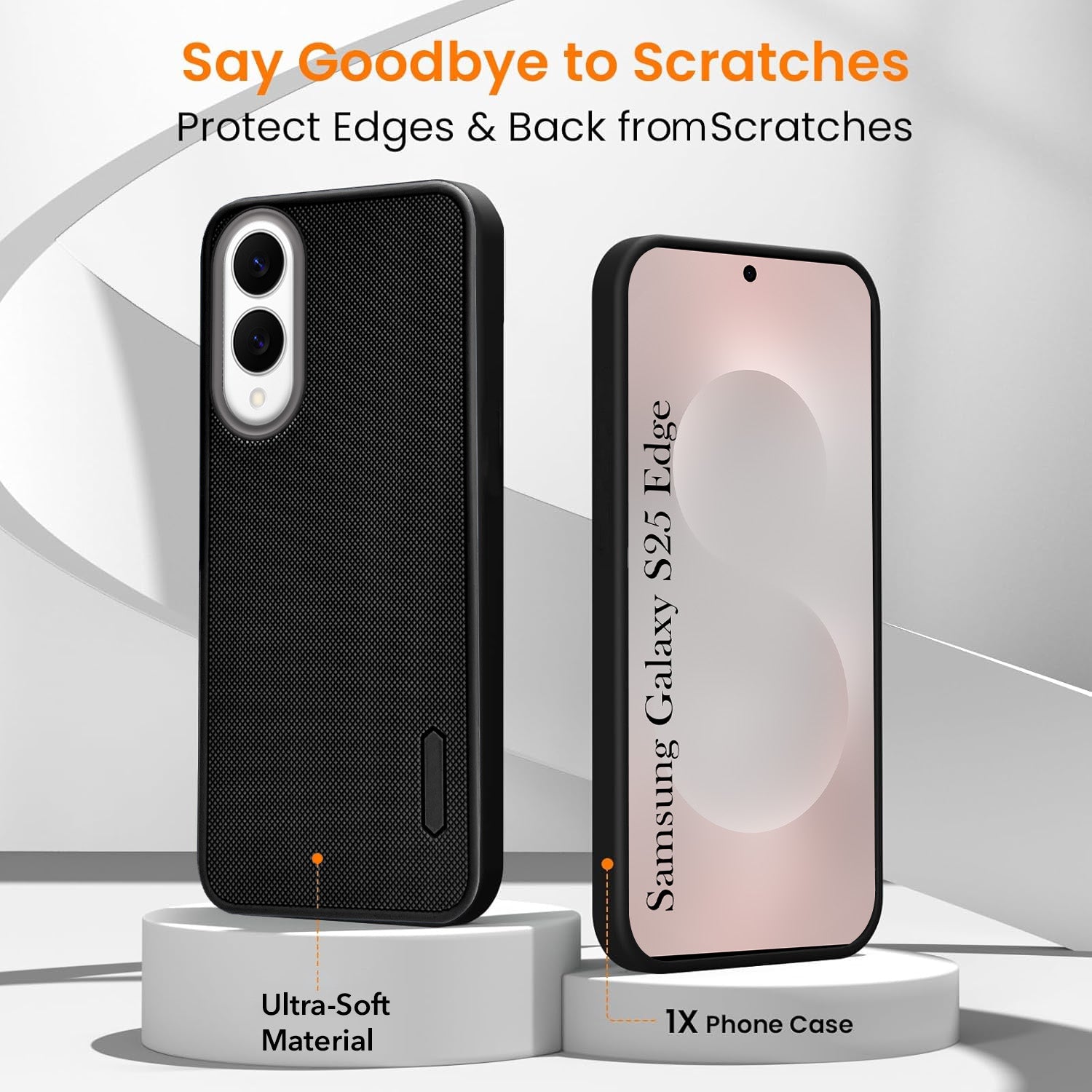 For Samsung Galaxy S25 Edge Combo with Back Cover and 9H Tempered Glass (Textured Grip Design | Micro-Fiber Cloth Inside | Oleophobic Coating Screen Glass)