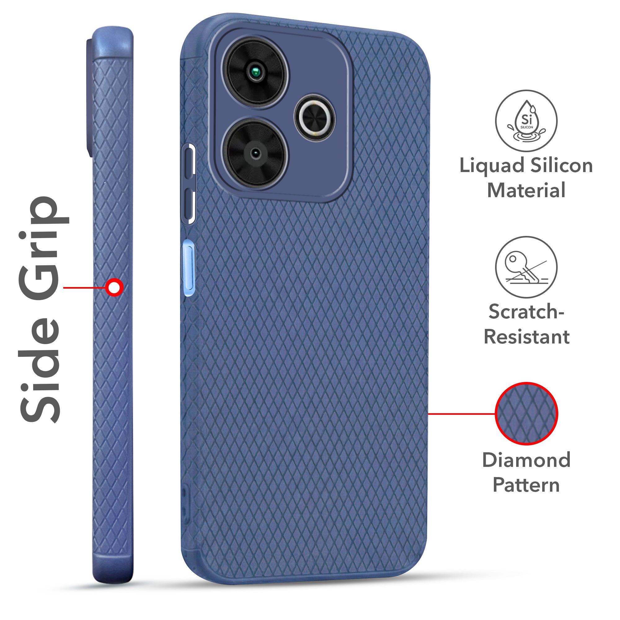 For Poco M6 Plus 5G Combo with Back Cover and 9H Tempered Glass (Liquid Silicone | Camera Protection | Oleophobic Coating Screen Glass)