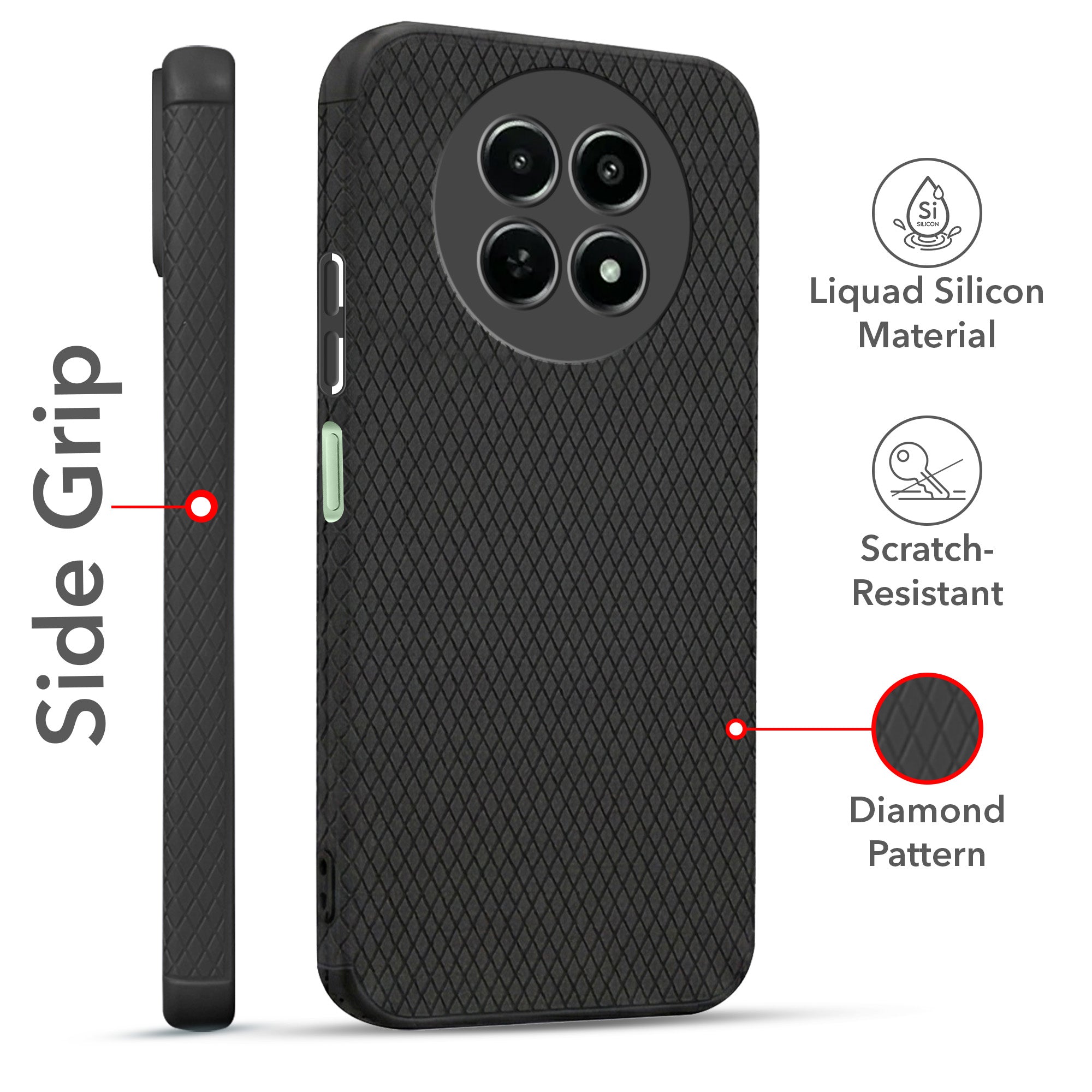 For Realme C65 5G Combo with Back Cover and 9H Tempered Glass (Liquid Silicone | Camera Protection | Oleophobic Coating Screen Glass)
