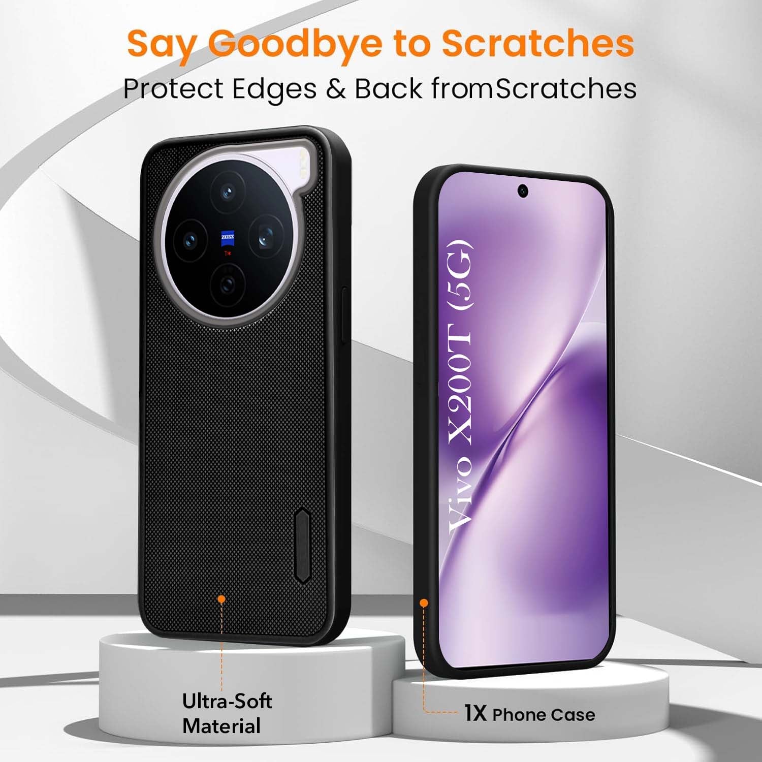 For Vivo X200T Combo with Back Cover and 9H Tempered Glass (Textured Grip Design | Micro-Fiber Cloth Inside | Oleophobic Coating Screen Glass)