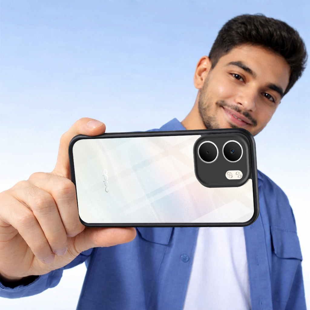 For Oppo A5X Combo with Back Cover and 9H Tempered Glass (Lifetime Anti-Yellow | Sleek Hard Crystal | Oleophobic Coating Screen Glass)