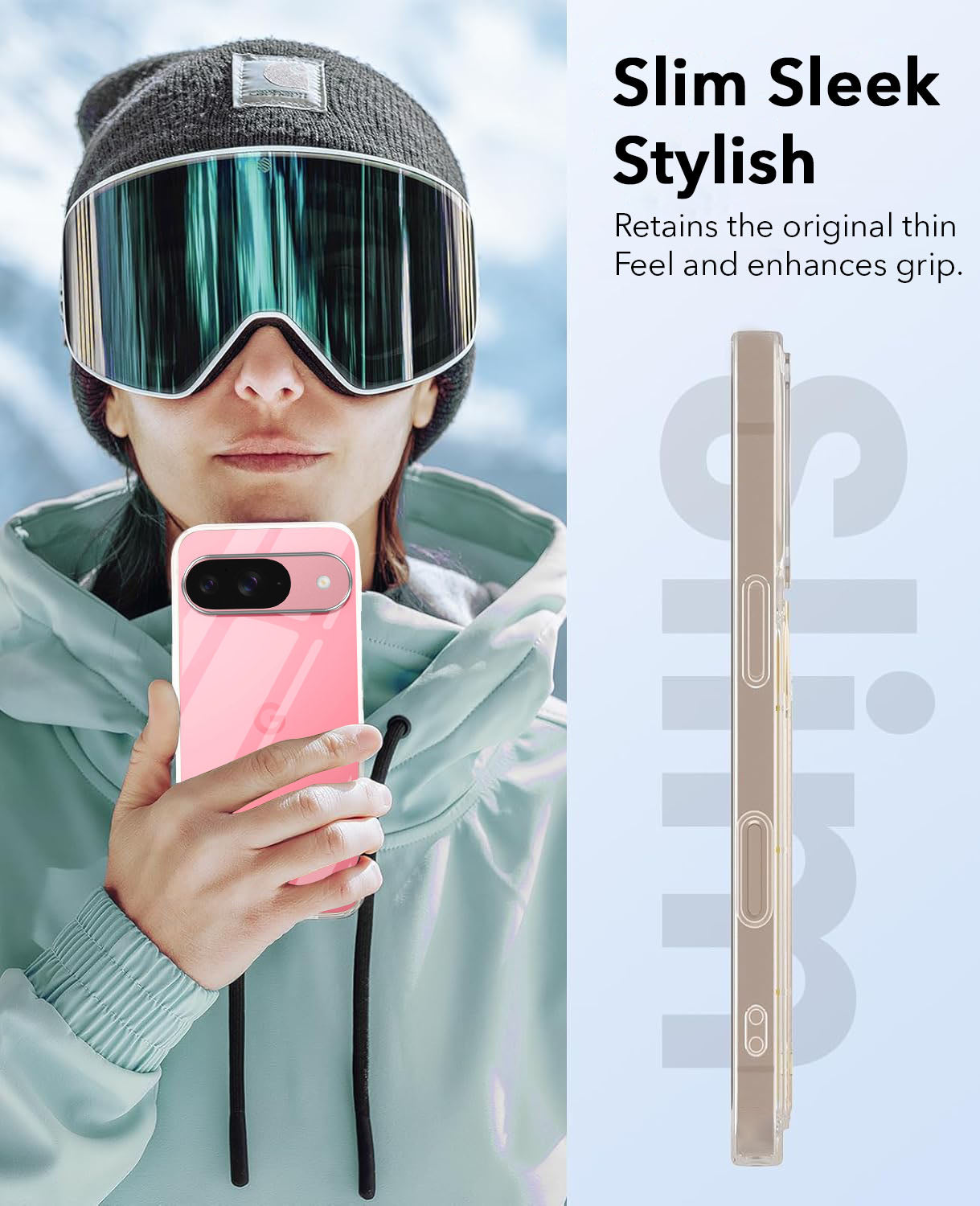 For Google Pixel 9 Combo with Back Cover and 9H Tempered Glass (Lifetime Anti-Yellow | Sleek Hard Crystal | Oleophobic Coating Screen Glass)