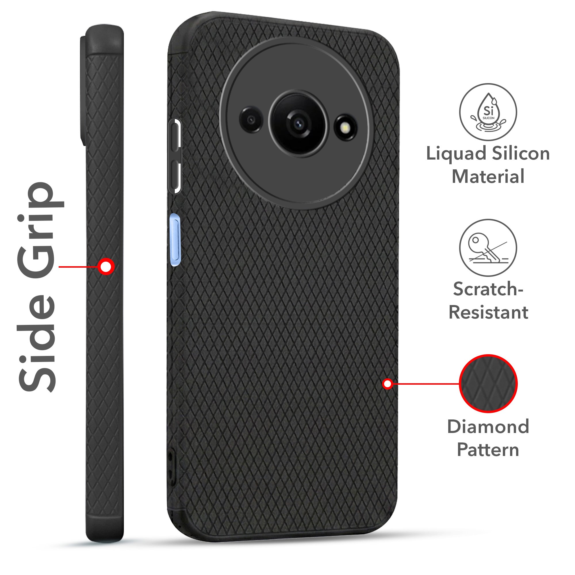 For Redmi A3 2024 | Redmi A3x Combo with Back Cover and 9H Tempered Glass (Liquid Silicone | Camera Protection | Oleophobic Coating Screen Glass)