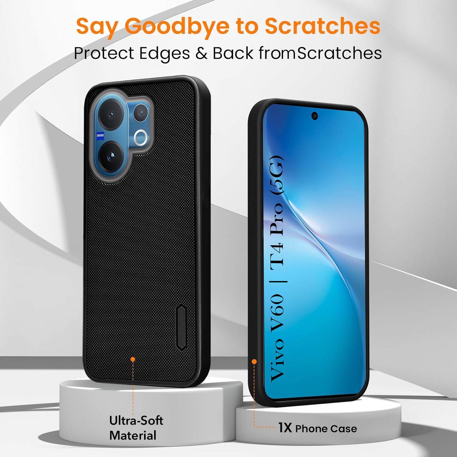 For Vivo V60 | Vivo T4 Pro Combo with Back Cover and 9H Tempered Glass (Textured Grip Design | Micro-Fiber Cloth Inside | Oleophobic Coating Screen Glass)