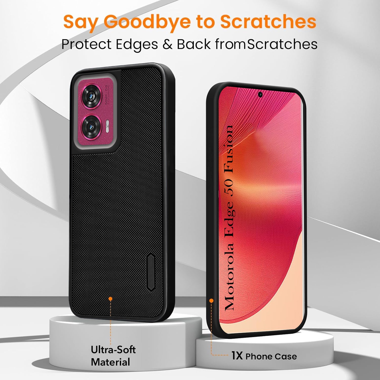 For Motorola Moto Edge 50 Fusion Combo with Back Cover and 9H Tempered Glass (Textured Grip Design | Micro-Fiber Cloth Inside | Oleophobic Coating Screen Glass)