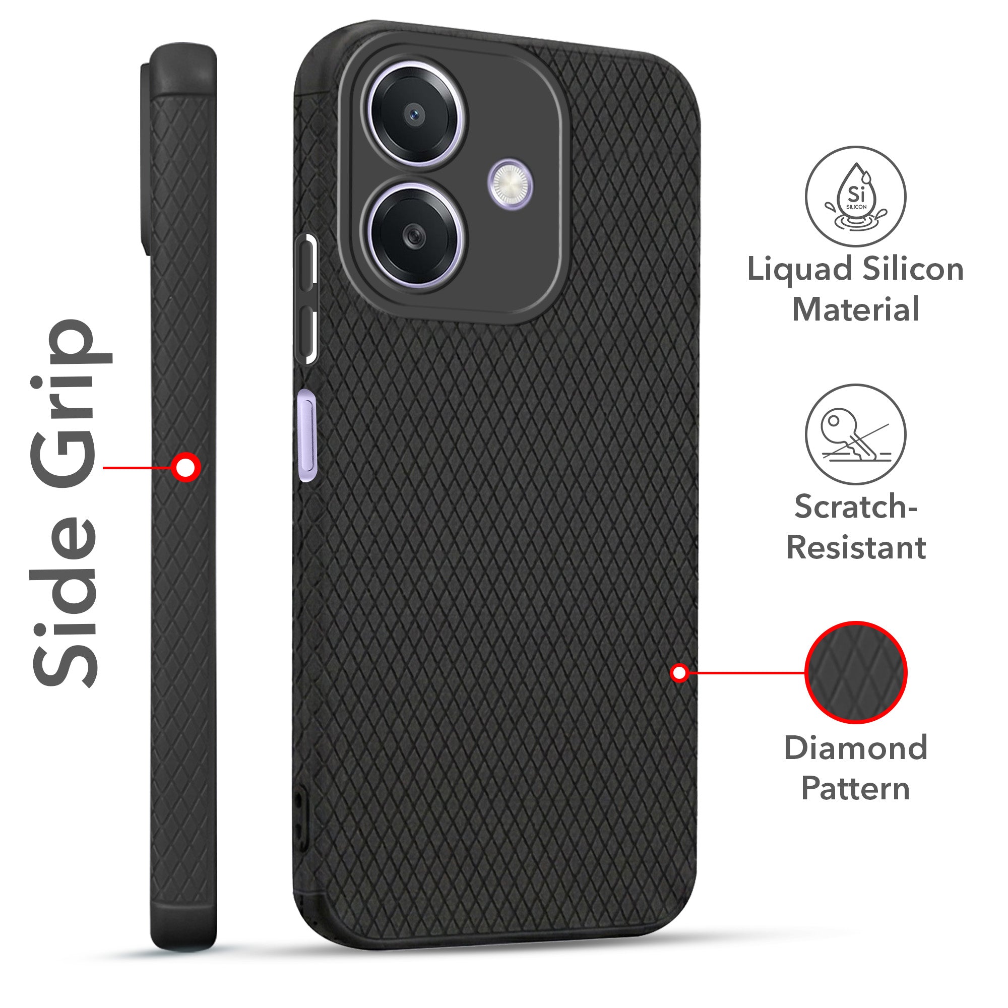 For Oppo A3X (4G/5G) | Oppo A3 5G Combo with Back Cover and 9H Tempered Glass (Liquid Silicone | Camera Protection | Oleophobic Coating Screen Glass)