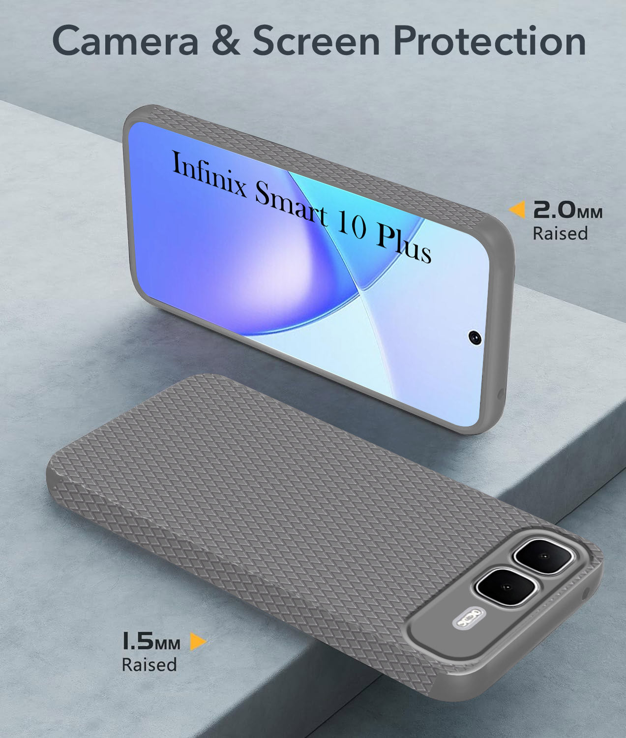 For Infinix Smart 10 Plus Back Cover Case (Camera Protection | Side Grip Texture | Soft and Flexible)