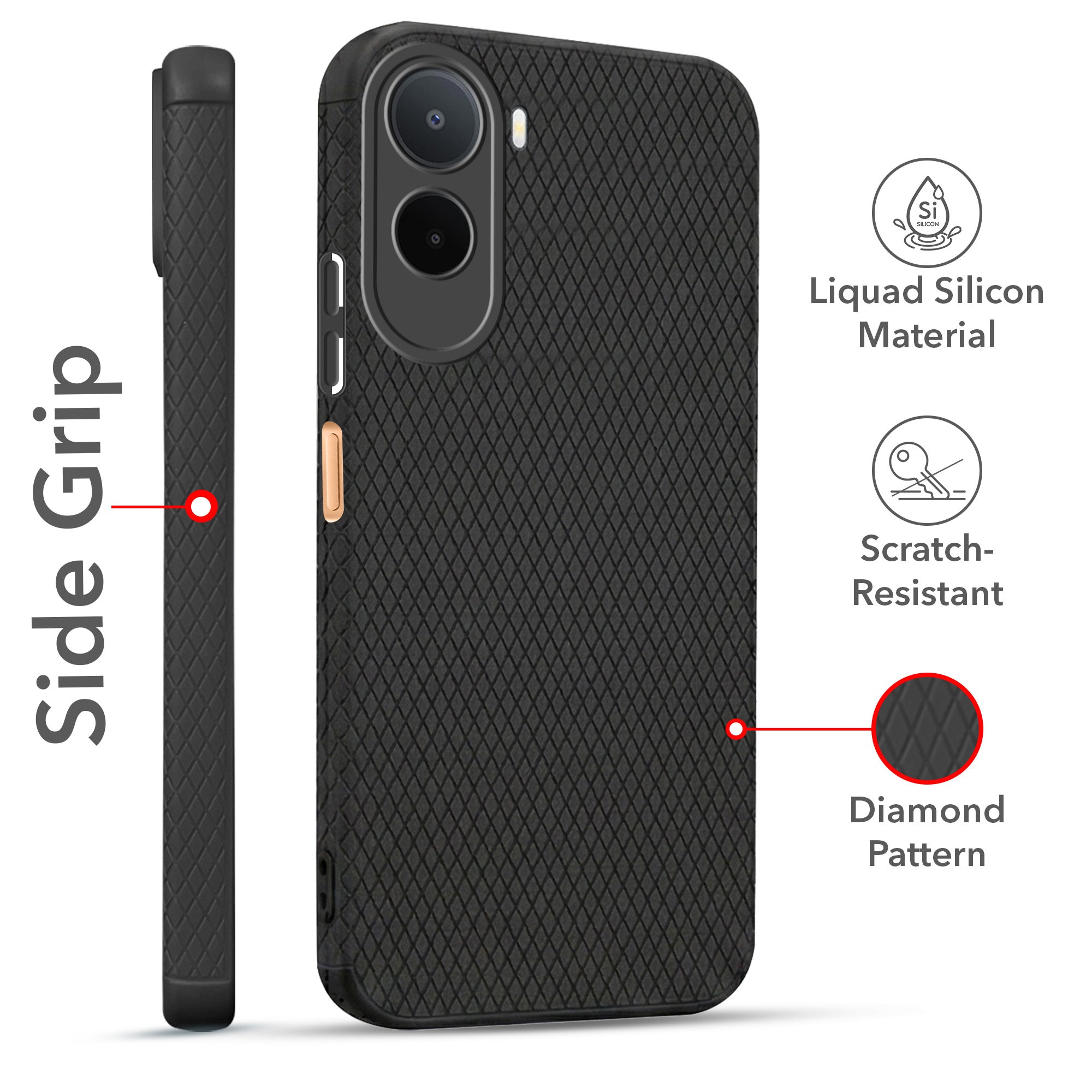 For Redmi A7 Pro 5G Combo with Back Cover and 9H Tempered Glass (Liquid Silicone | Camera Protection | Oleophobic Coating Screen Glass)