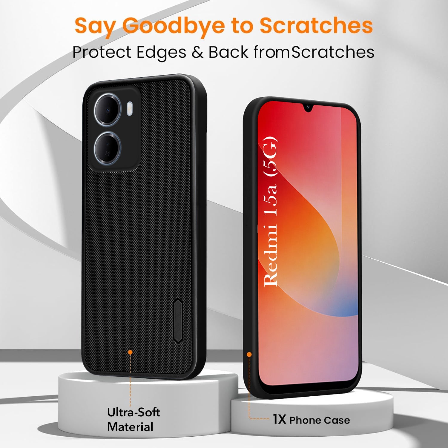 For Redmi 15A 5G Combo (Textured Grip Design | Micro-Fiber Cloth Inside | Oleophobic Coating Screen Glass)