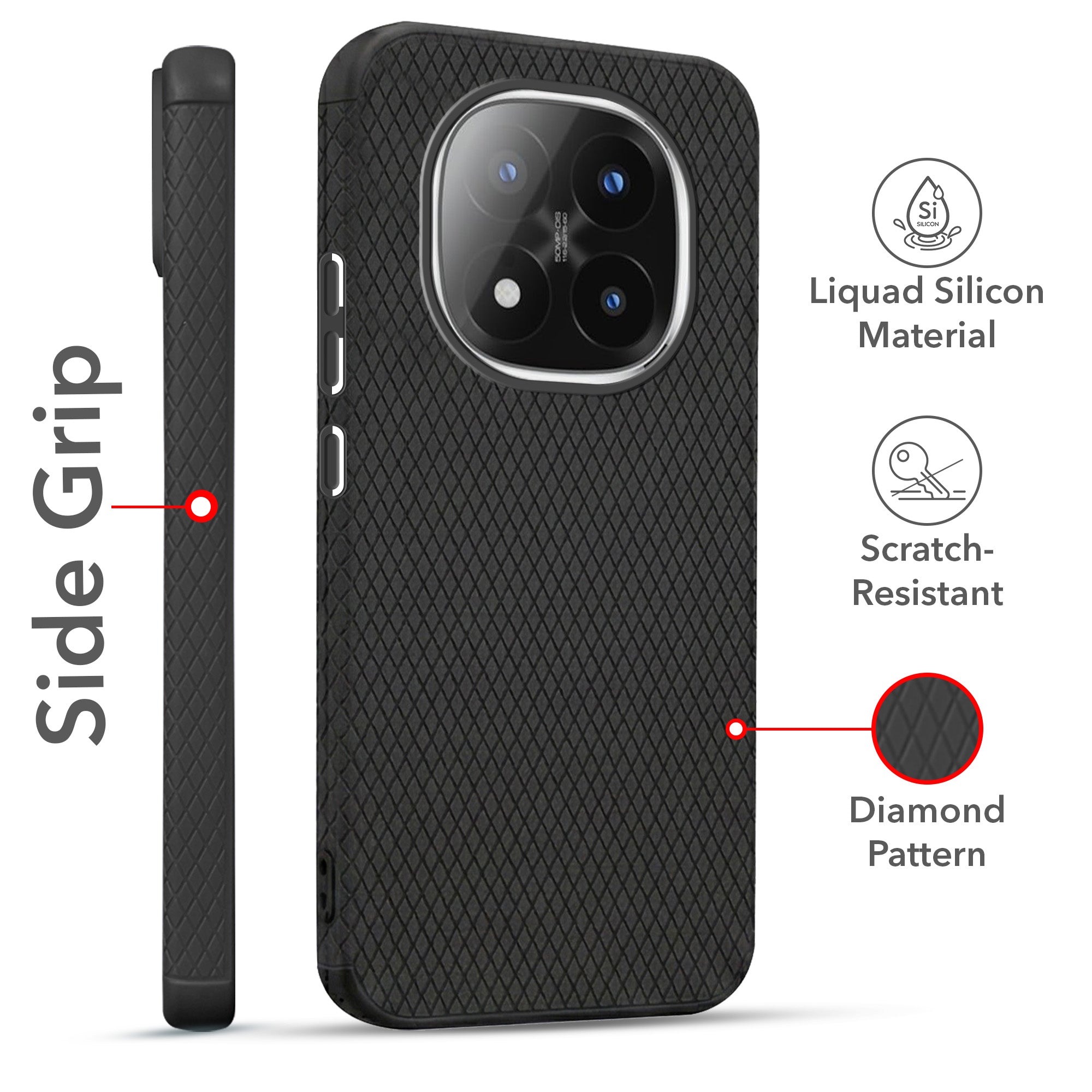 For Redmi Note 14 Pro Plus Combo with Back Cover and 9H Tempered Glass (Liquid Silicone | Camera Protection | Oleophobic Coating Screen Glass)