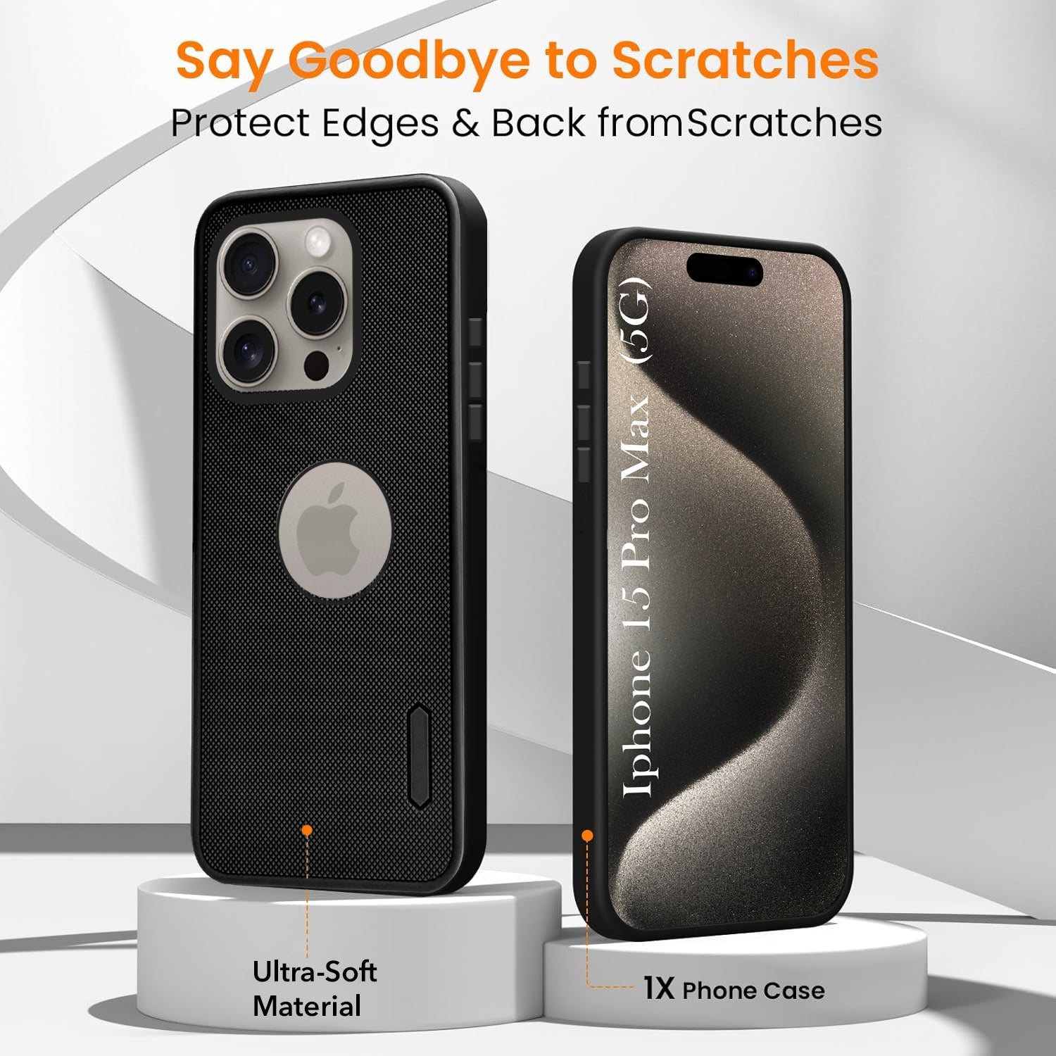 For Apple iPhone 15 Pro Max Combo (Textured Grip Design | Micro-Fiber Cloth Inside | Oleophobic Coating Screen Glass)