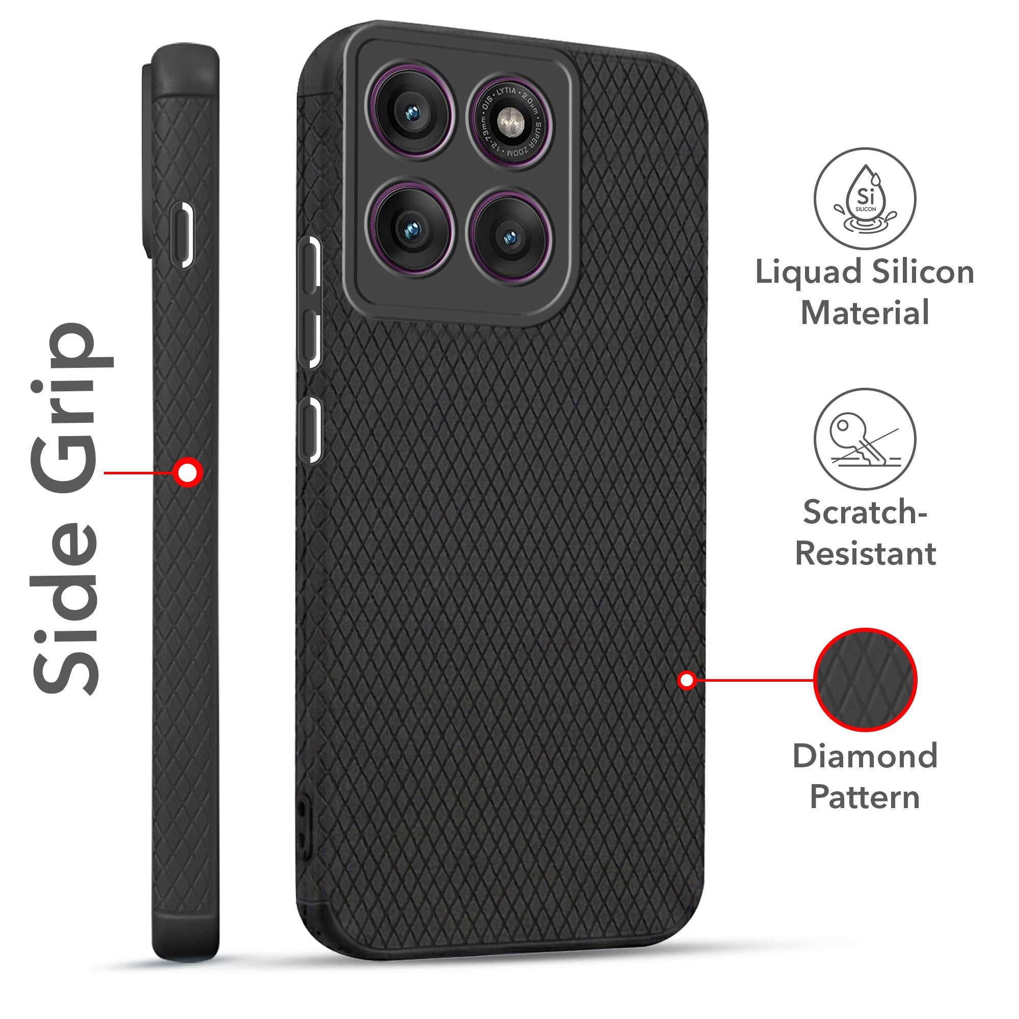 For Motorola Moto Edge 60 Pro Combo with Back Cover and 9H Tempered Glass (Liquid Silicone | Camera Protection | Oleophobic Coating Screen Glass)