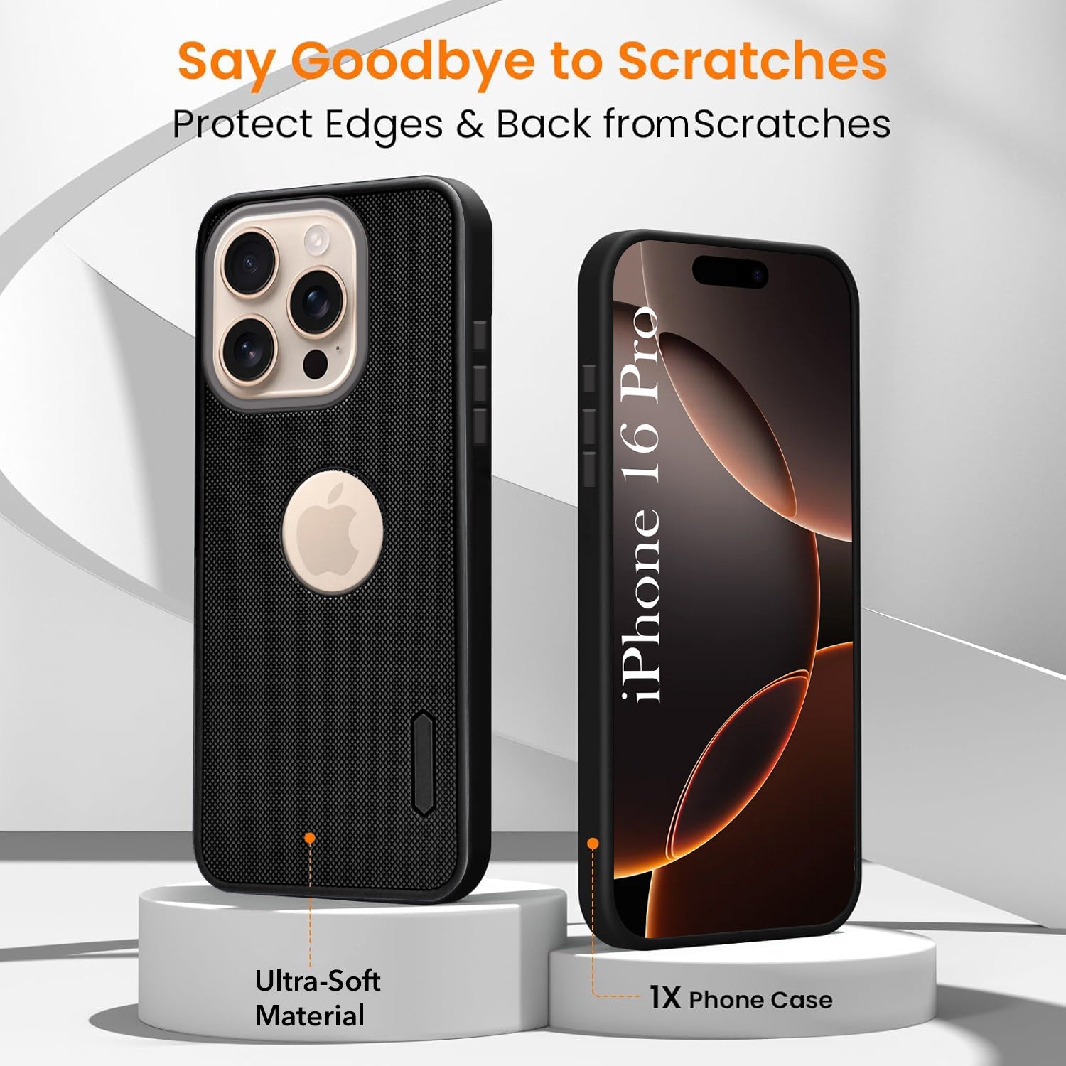 For Apple iPhone 16 Pro Combo with Back Cover and 9H Tempered Glass (Textured Grip Design | Micro-Fiber Cloth Inside | Oleophobic Coating Screen Glass)
