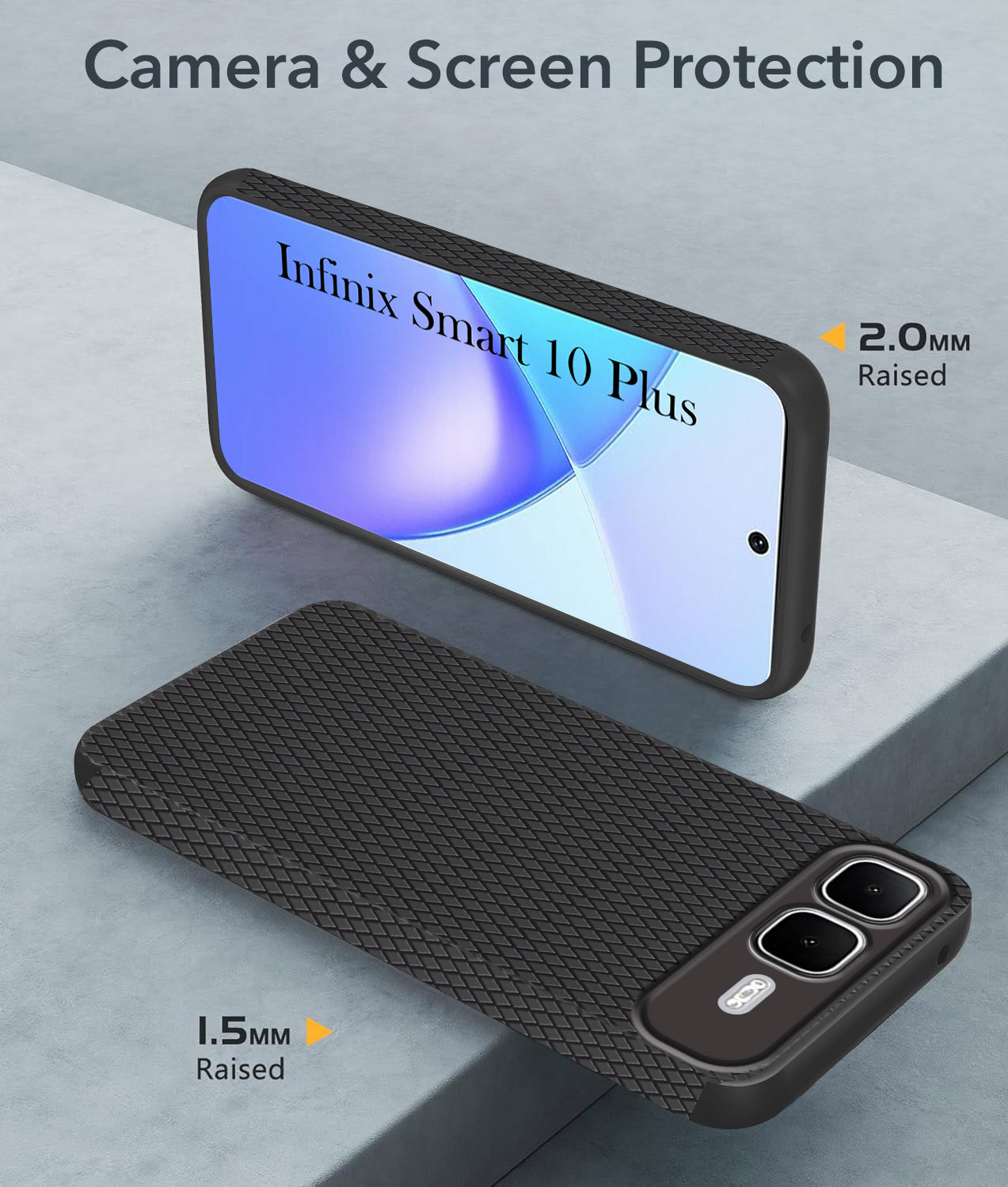 For Infinix Smart 10 Plus Back Cover Case (Camera Protection | Side Grip Texture | Soft and Flexible)