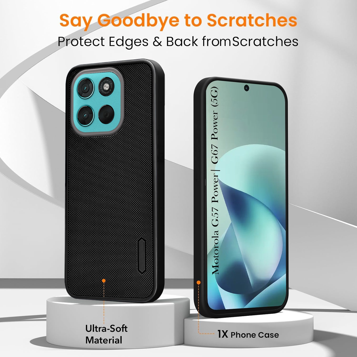For Motorola Moto G67 Power | G57 Power Combo with Back Cover and 9H Tempered Glass (Textured Grip Design | Micro-Fiber Cloth Inside | Oleophobic Coating Screen Glass)