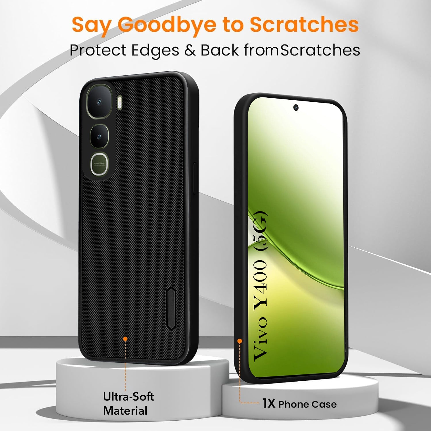For Vivo Y400 Combo with Back Cover and 9H Tempered Glass (Textured Grip Design | Micro-Fiber Cloth Inside | Oleophobic Coating Screen Glass)