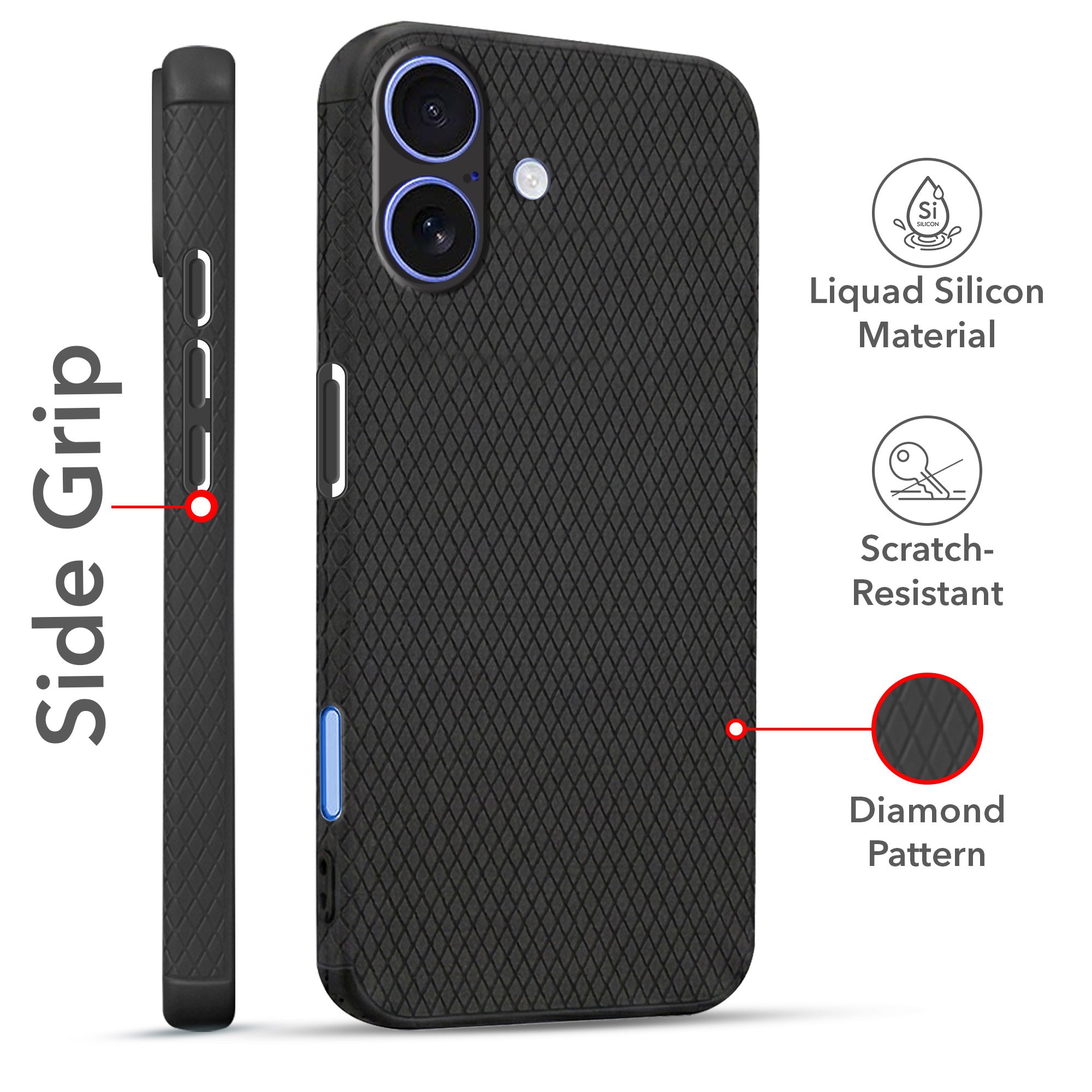 For Apple iPhone 16 Combo with Back Cover and 9H Tempered Glass (Liquid Silicone | Camera Protection | Oleophobic Coating Screen Glass)