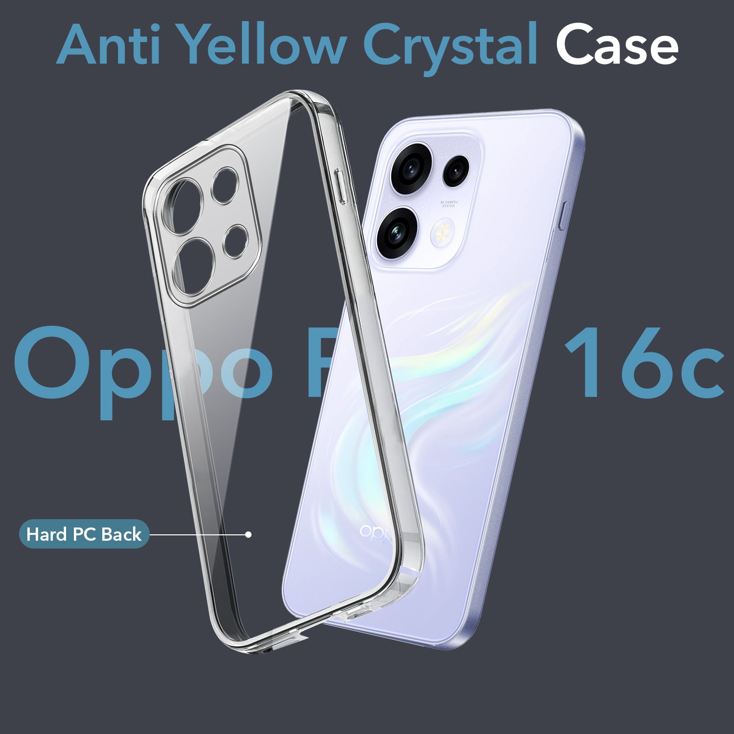 For Oppo Reno 16C 5G Back Cover Case Lifetime Anti-Yellow Clear (Sleek Hard Crystal | Shockproof and Camera Protection)