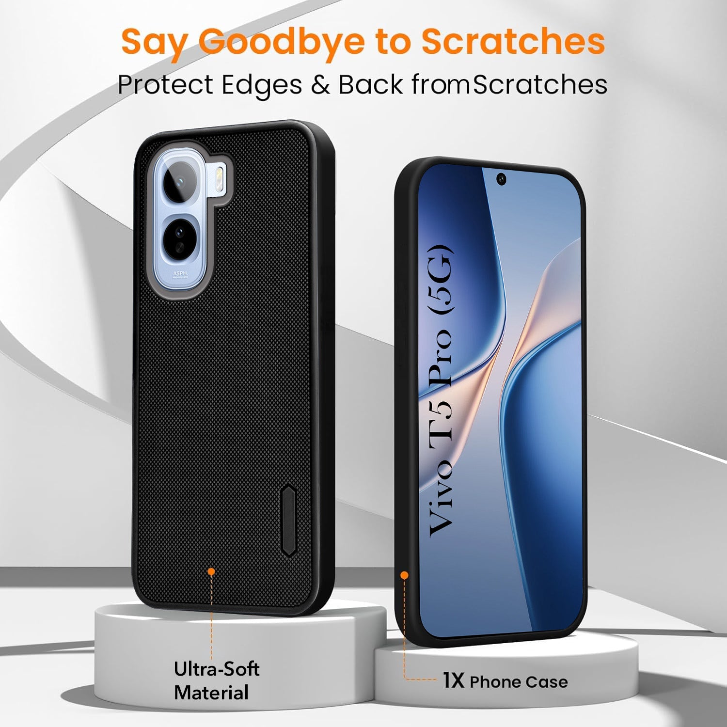 For Vivo T5 Pro 5G Combo (Textured Grip Design | Micro-Fiber Cloth Inside | Oleophobic Coating Screen Glass)