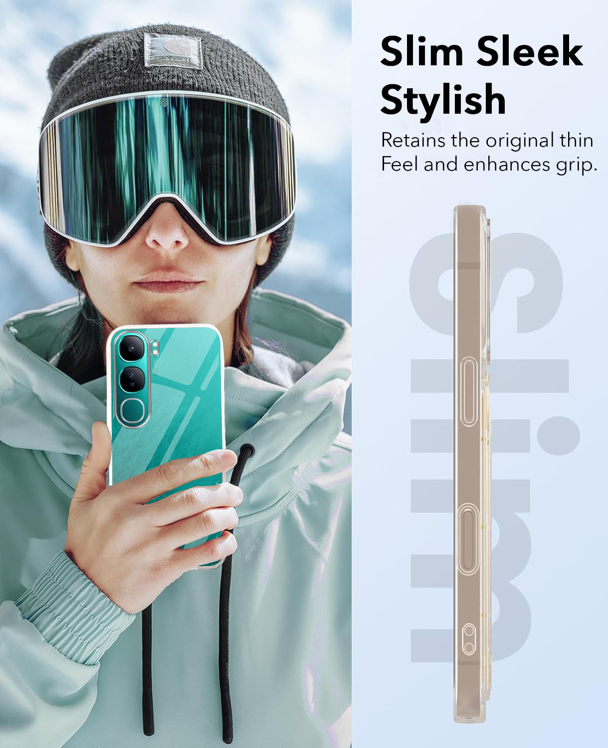 For Vivo Y300 Combo with Back Cover and 9H Tempered Glass ( Lifetime Anti-Yellow | Sleek Hard Crystal | Oleophobic Coating Screen Glass)