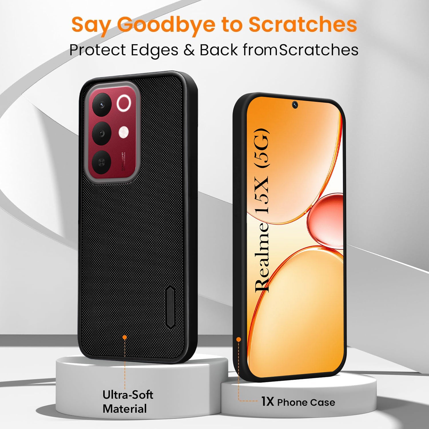For Realme 15X Combo with Back Cover and 9H Tempered Glass (Textured Grip Design | Micro-Fiber Cloth Inside | Oleophobic Coating Screen Glass)