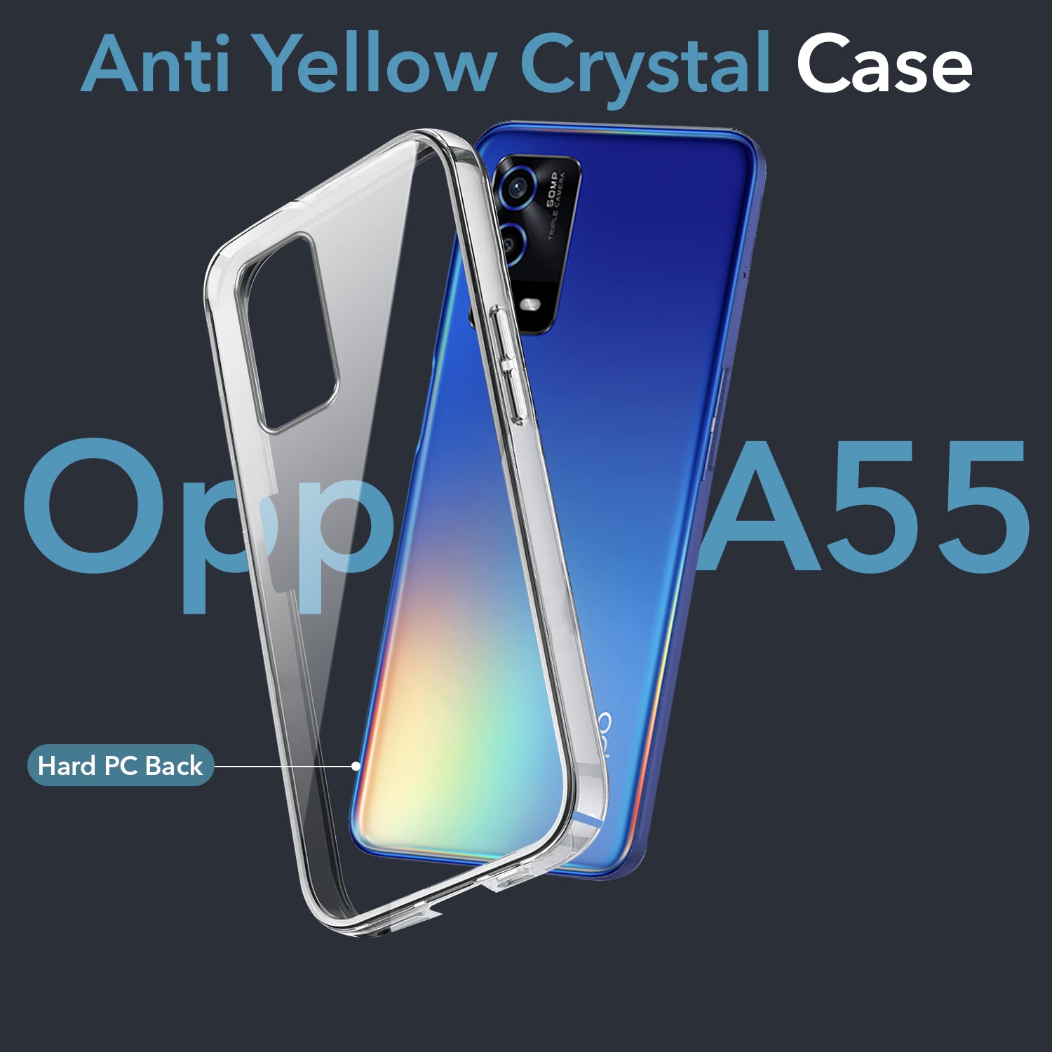 For Oppo A55 Back Cover Case (Hard Anti Yellow Clear Case | Sleek Hard Crystal Clear | Drop & Camera Protection | Shockproof Polycarbonate)