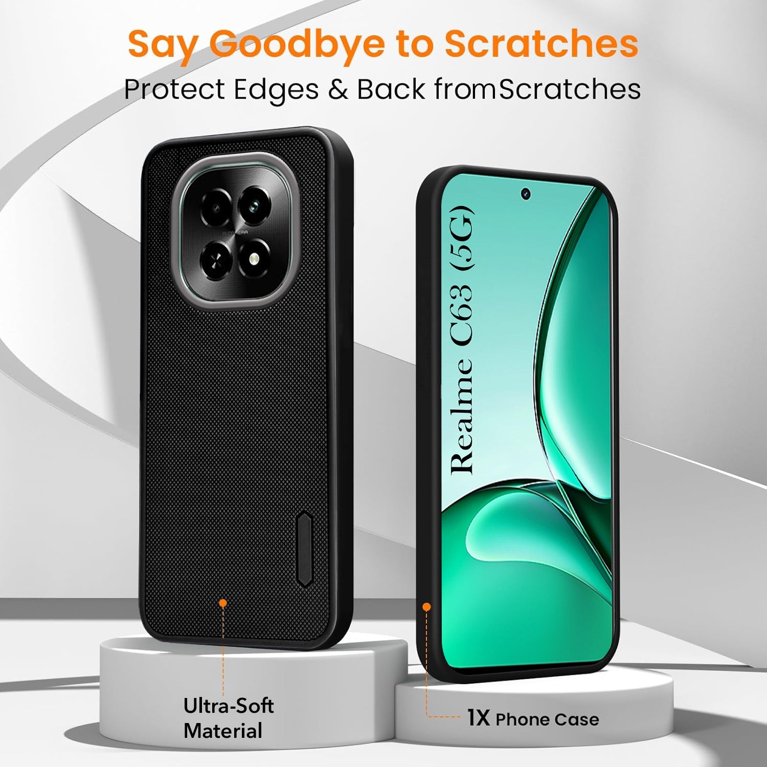 For Realme C63 5G Combo (Textured Grip Design | Micro-Fiber Cloth Inside | Oleophobic Coating Screen Glass)