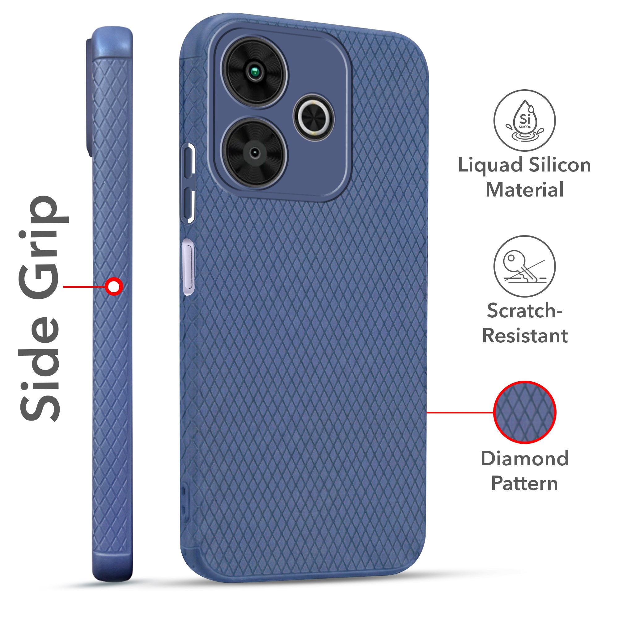 For Xiaomi Mi Redmi 13 4G | 5G Combo with Back Cover and 9H Tempered Glass (Liquid Silicone | Camera Protection | Oleophobic Coating Screen Glass)