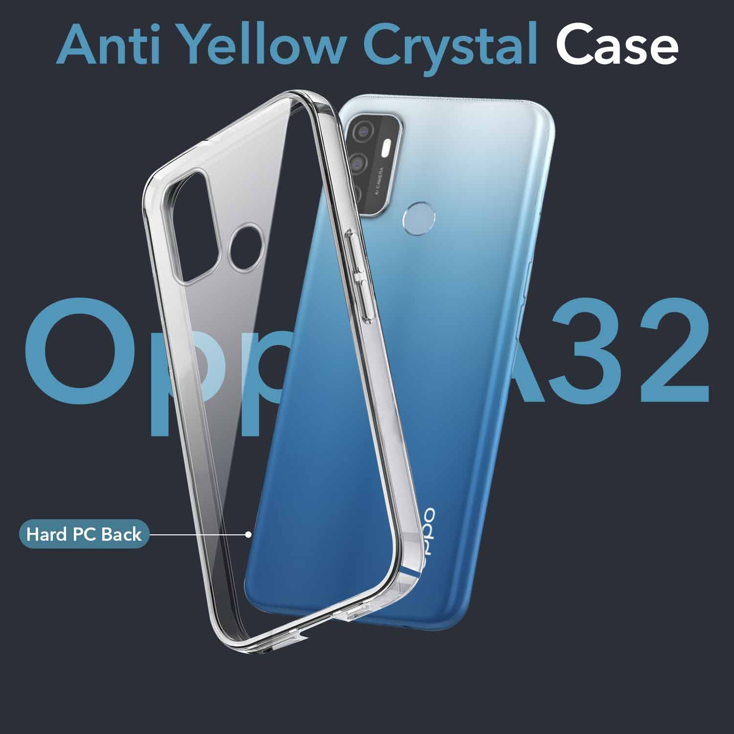 For Oppo A32 Back Cover Case Lifetime Anti-Yellow Clear (Sleek Hard Crystal | Shockproof and Camera Protection)