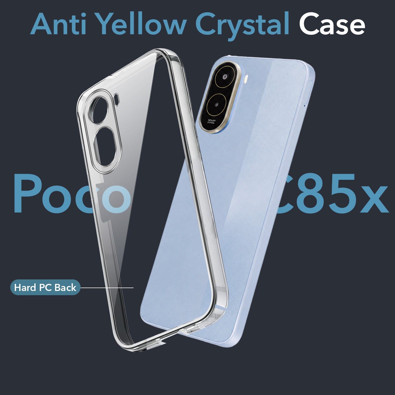 For Poco C85x 5G Back Cover Case Lifetime Anti-Yellow Clear (Sleek Hard Crystal | Shockproof and Camera Protection)