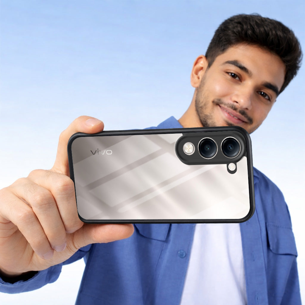For Vivo Y19 | Vivo Y19e | Vivo T4 Lite Combo with Back Cover and 9H Tempered Glass (Lifetime Anti-Yellow | Crystal Clear Shockproof | Oleophobic Coating Screen Glass)
