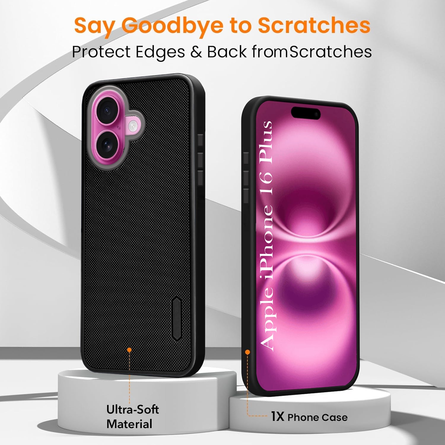 For Apple iPhone 16 Plus Combo with Back Cover and 9H Tempered Glass (Textured Grip Design | Micro-Fiber Cloth Inside | Oleophobic Coating Screen Glass)