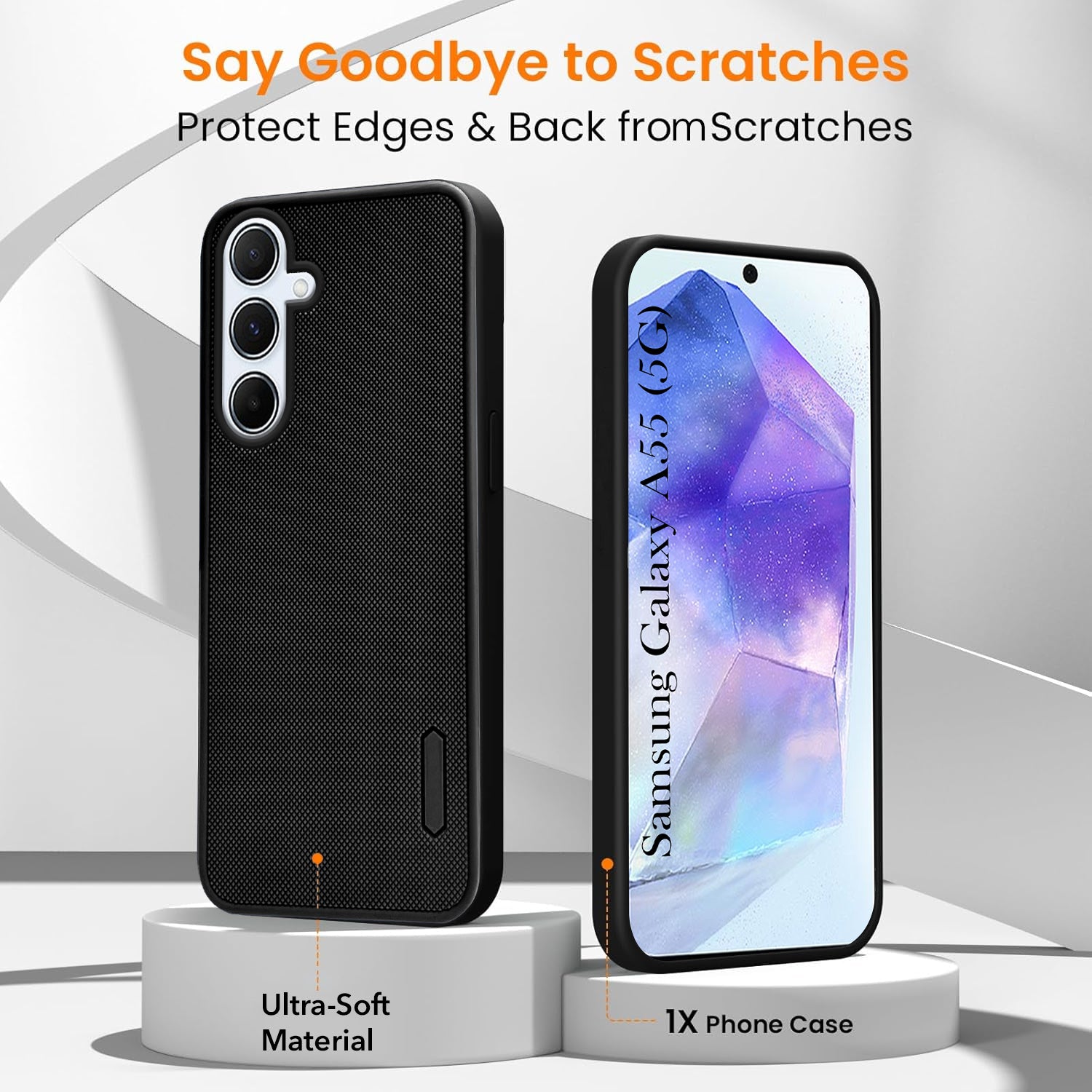 For Samsung Galaxy A55 5G Combo with Back Cover and 9H Tempered Glass (Textured Grip Design | Micro-Fiber Cloth Inside | Oleophobic Coating Screen Glass)