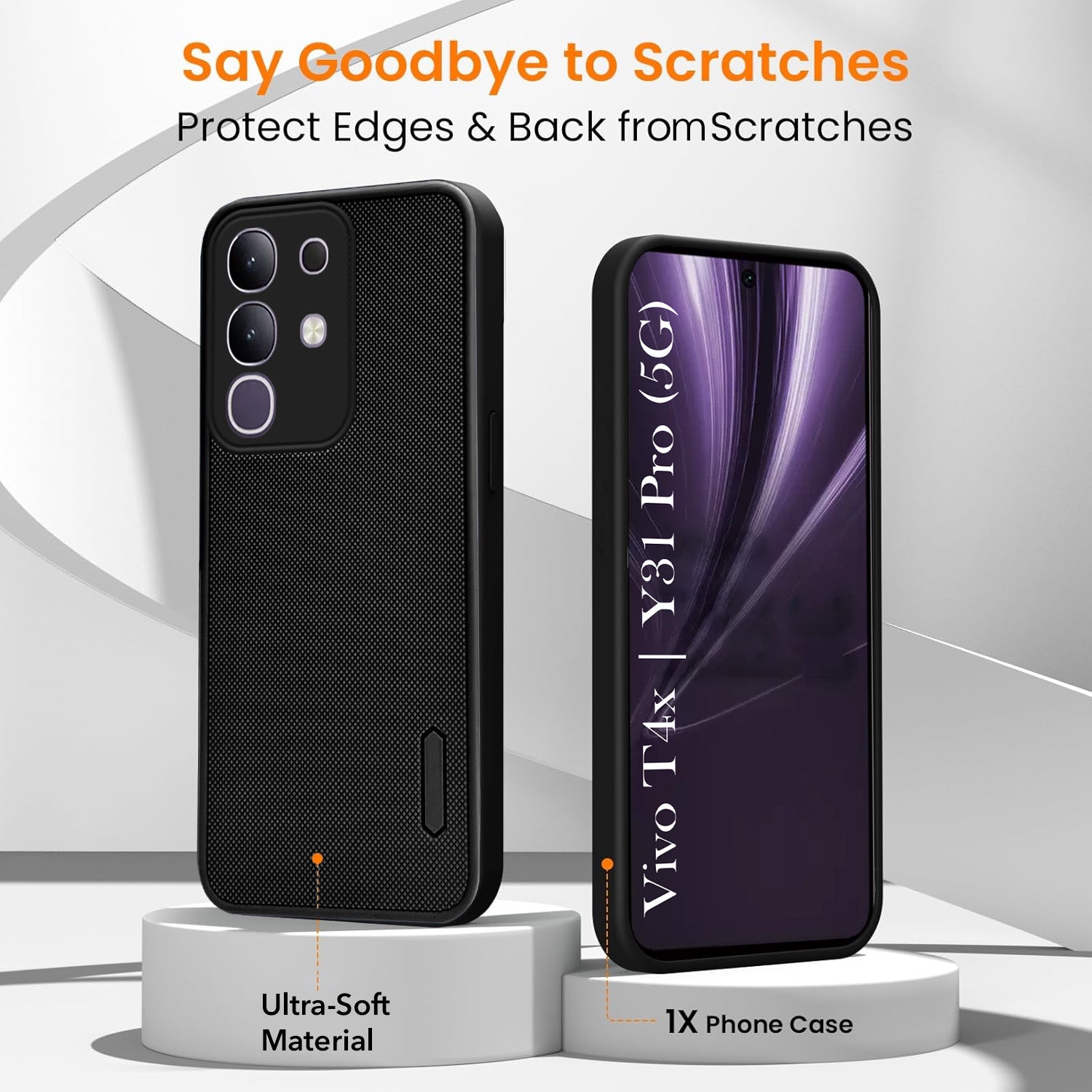 For Vivo T4x | Vivo Y31 Pro Combo with Back Cover and 9H Tempered Glass (Textured Grip Design | Micro-Fiber Cloth Inside | Oleophobic Coating Screen Glass)