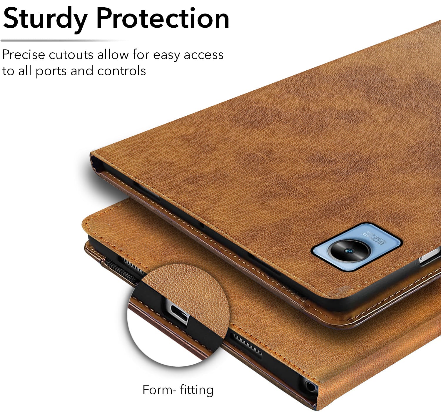 For Realme Pad Mini 8.7 Inch RMP2105/2106 Flip Cover Folio Cover (PU Matte Leather | Multi-Angle Smart Stand | Card Storage Slots | Silicone Back Pouch)
