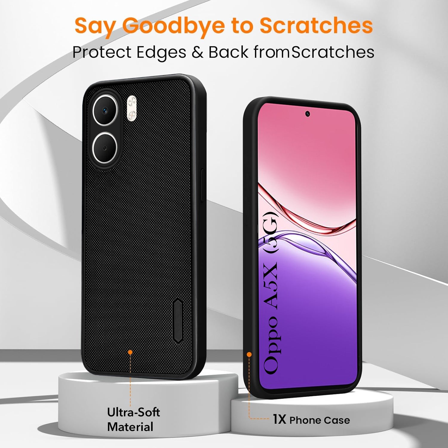 For Oppo A5X Combo with Back Cover and 9H Tempered Glass (Textured Grip Design | Micro-Fiber Cloth Inside | Oleophobic Coating Screen Glass)