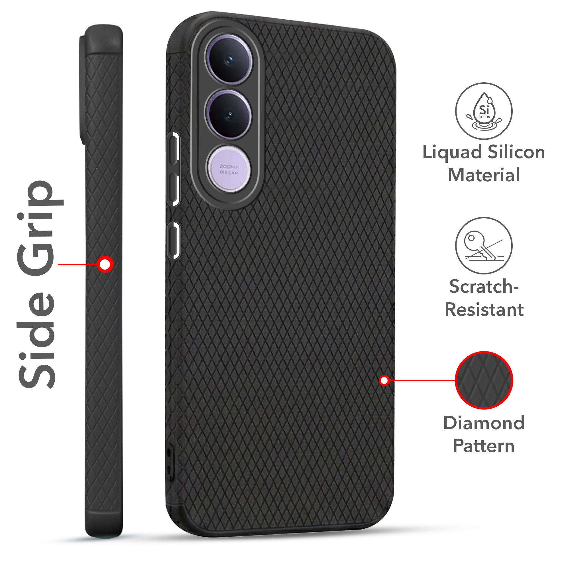For Vivo V70 FE 5G Combo with Back Cover and 9H Tempered Glass (Liquid Silicone | Camera Protection | Oleophobic Coating Screen Glass)