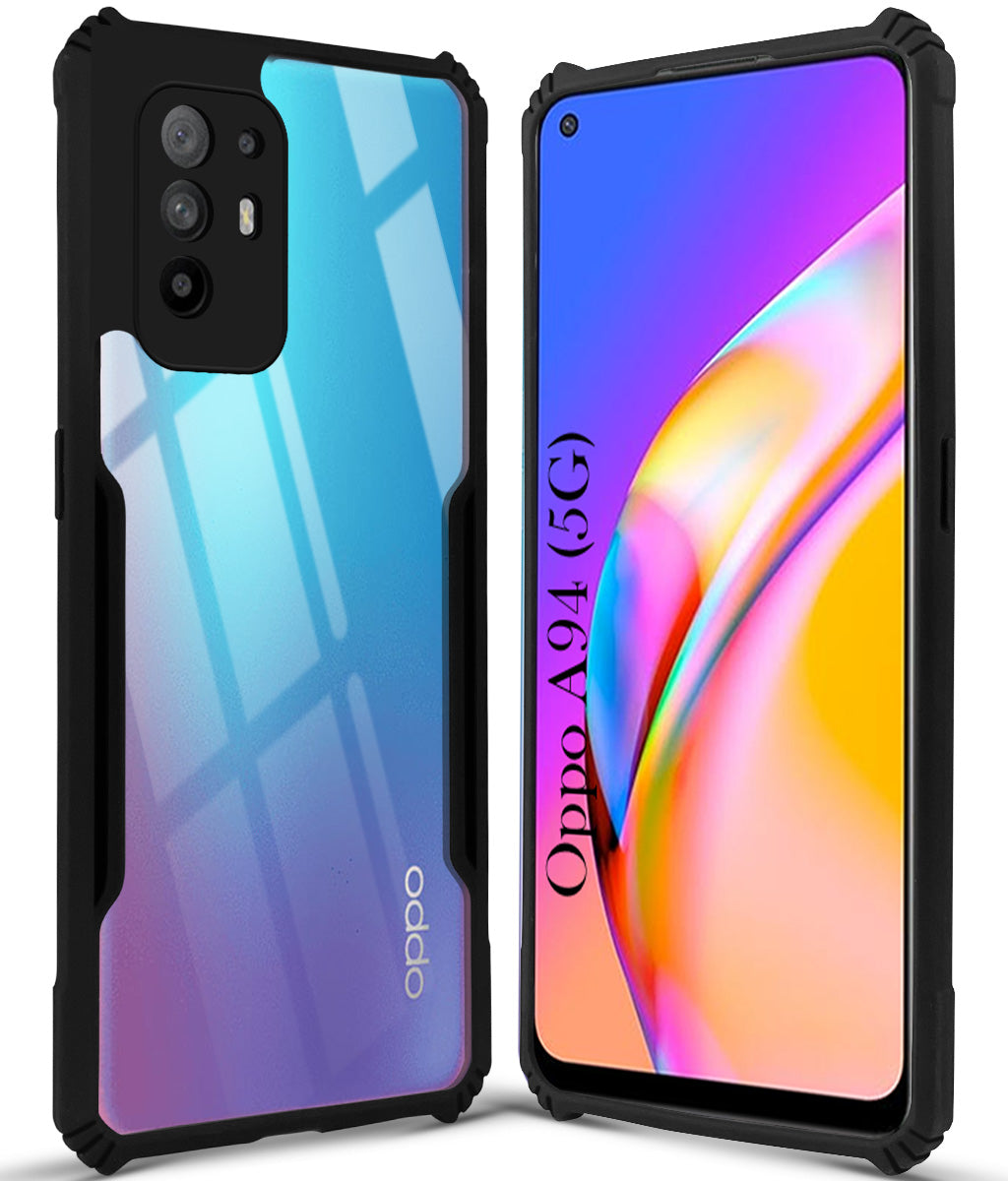 For Oppo A94 5G Back Cover Case (Shockproof with Polycarbonate Clear Panel | Professional Black)