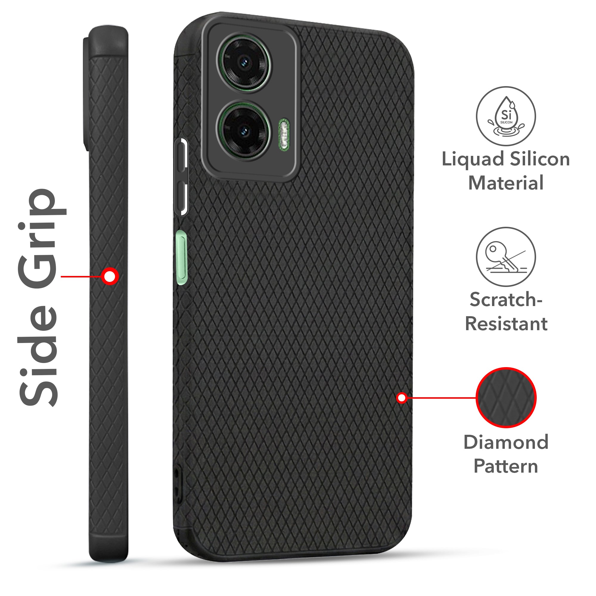 For Motorola Moto G35 5G Combo with Back Cover and 9H Tempered Glass (Liquid Silicone | Camera Protection | Oleophobic Coating Screen Glass)