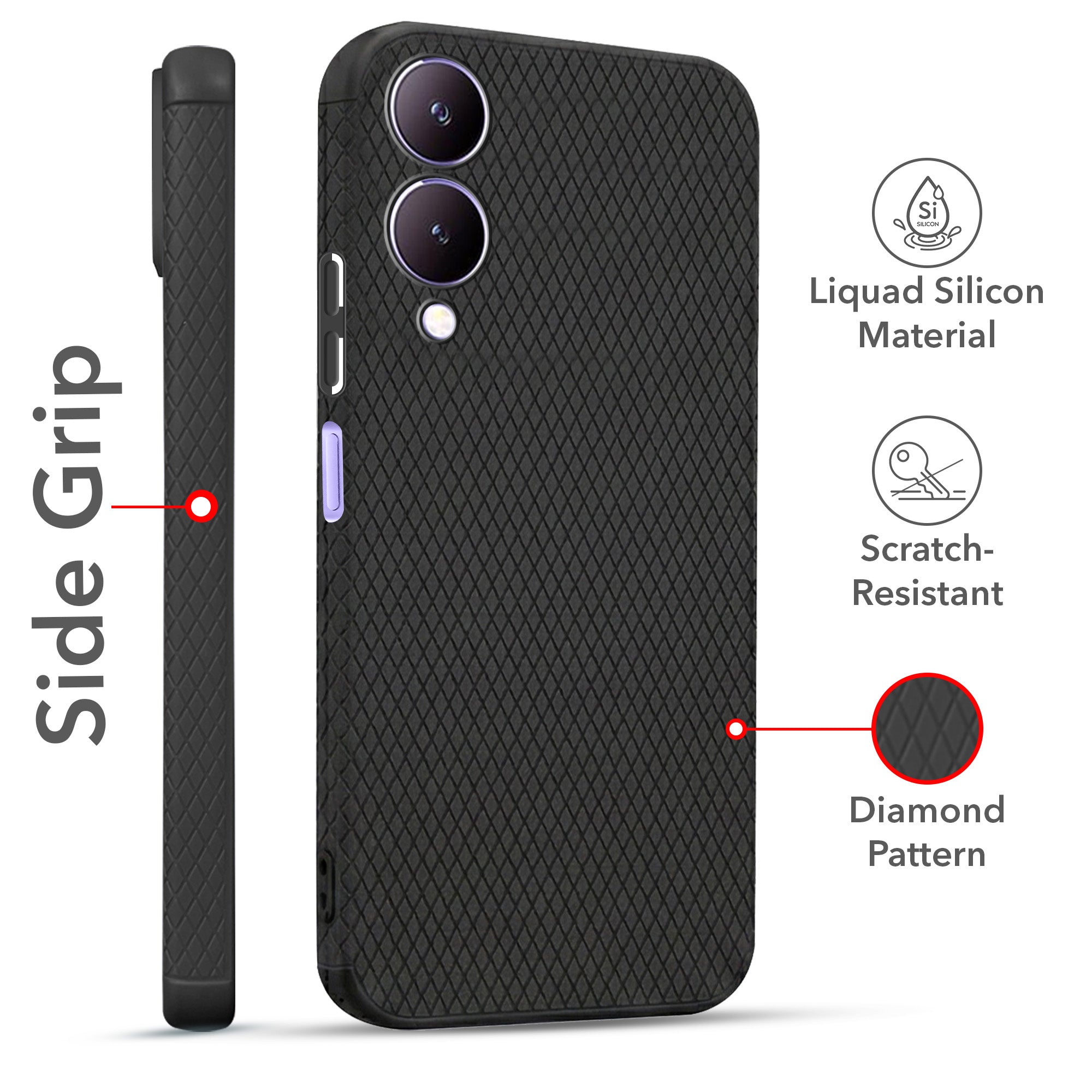 For Vivo Y17s Combo with Back Cover and 9H Tempered Glass (Liquid Silicone | Camera Protection | Oleophobic Coating Screen Glass)