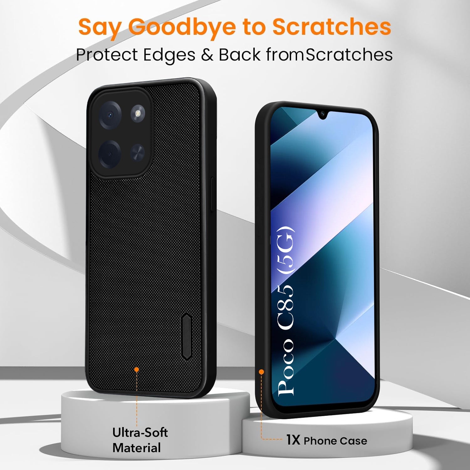 For Poco C85 5G Combo with Back Cover and 9H Tempered Glass (Textured Grip Design | Micro-Fiber Cloth Inside | Oleophobic Coating Screen Glass)