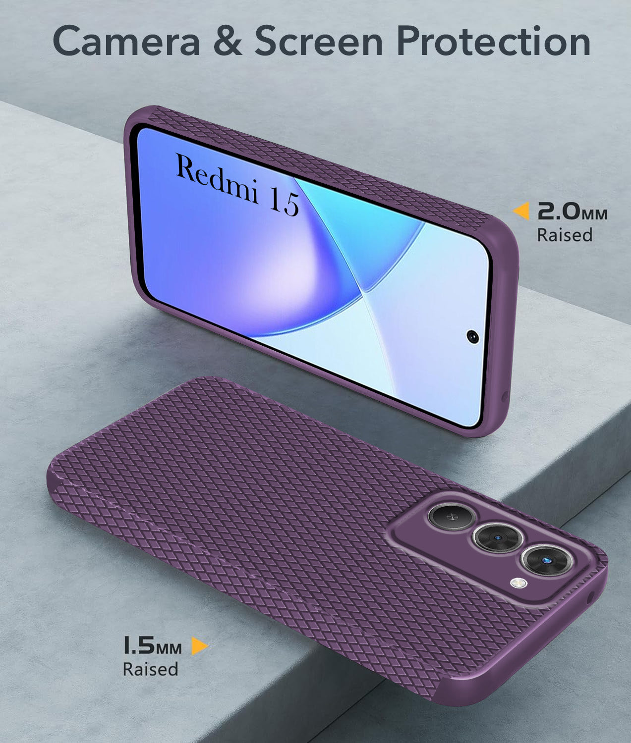 For Redmi 15 Back Cover Case (Camera Protection | Side Grip Texture | Soft and Flexible)