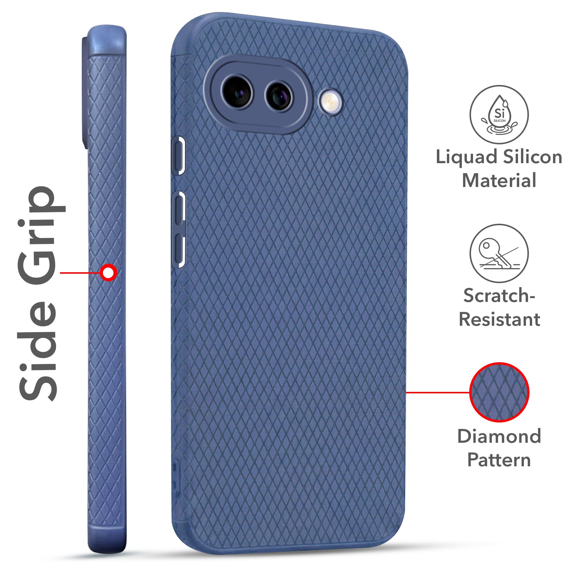 For Google Pixel 9A Combo with Back Cover and 9H Tempered Glass (Liquid Silicone | Camera Protection | Oleophobic Coating Screen Glass)